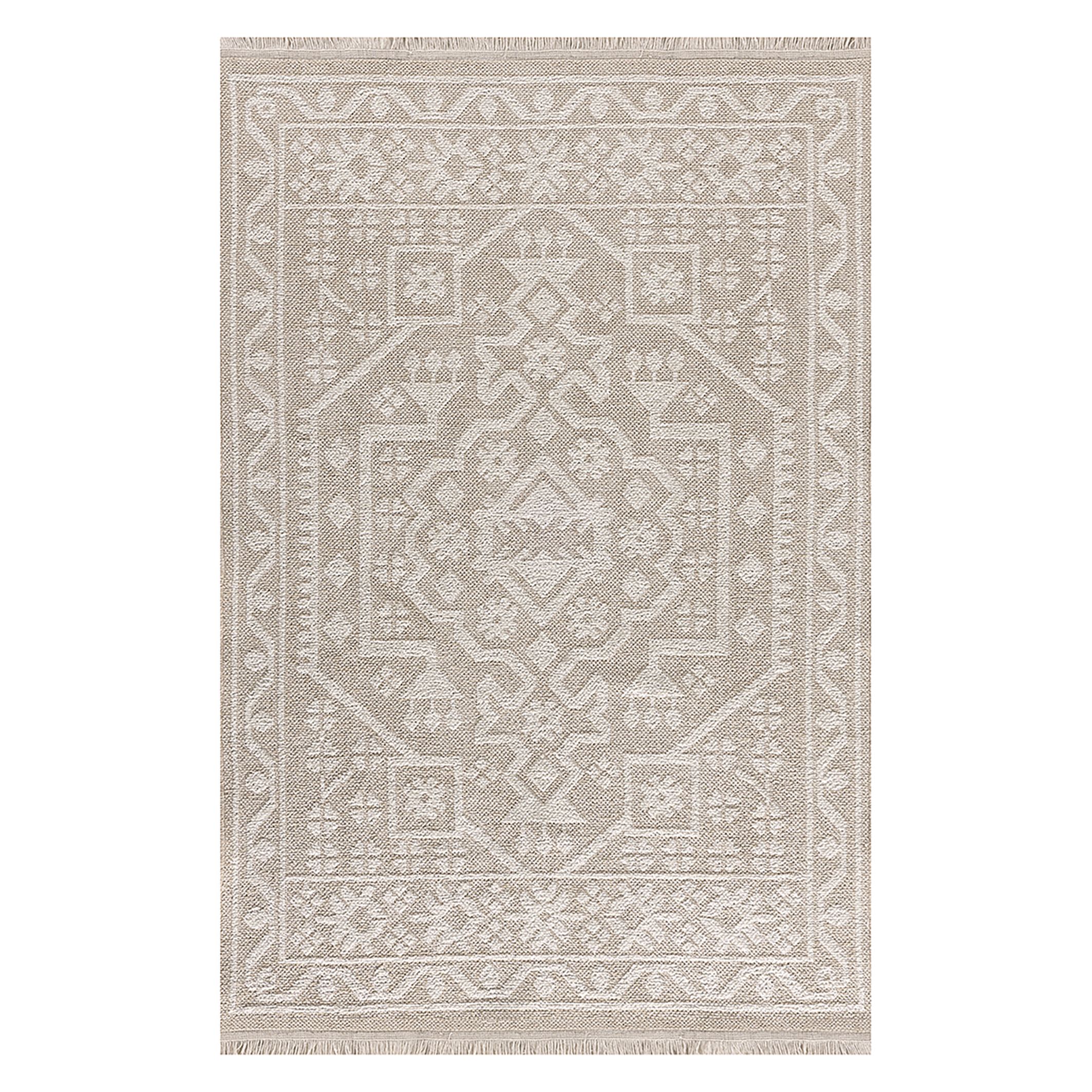 Vintage Medallion Beige Traditional Medium Rug, (L)170cm x (W)120cm