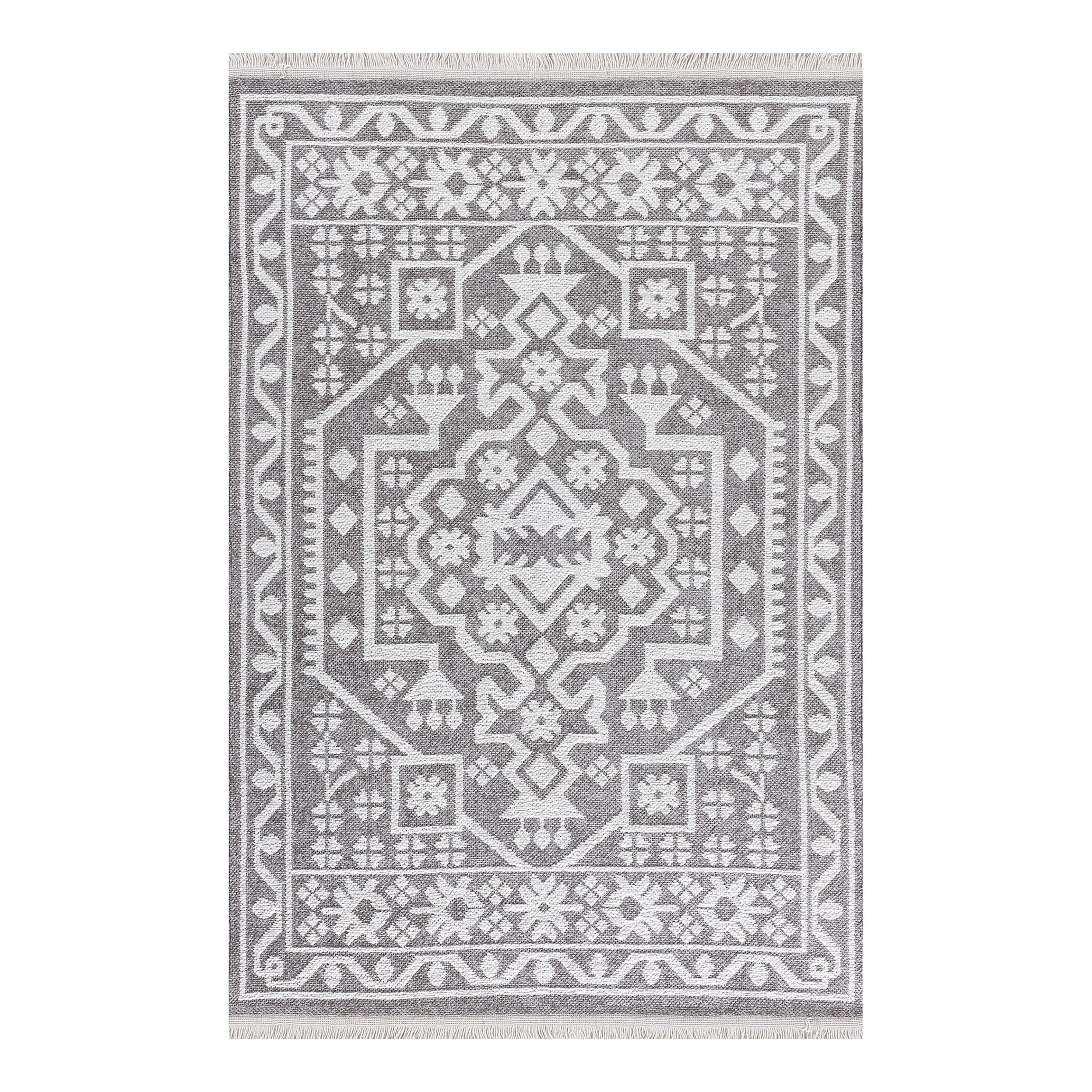 Vintage Medallion Grey Traditional Medium Rug, (L)170cm x (W)120cm