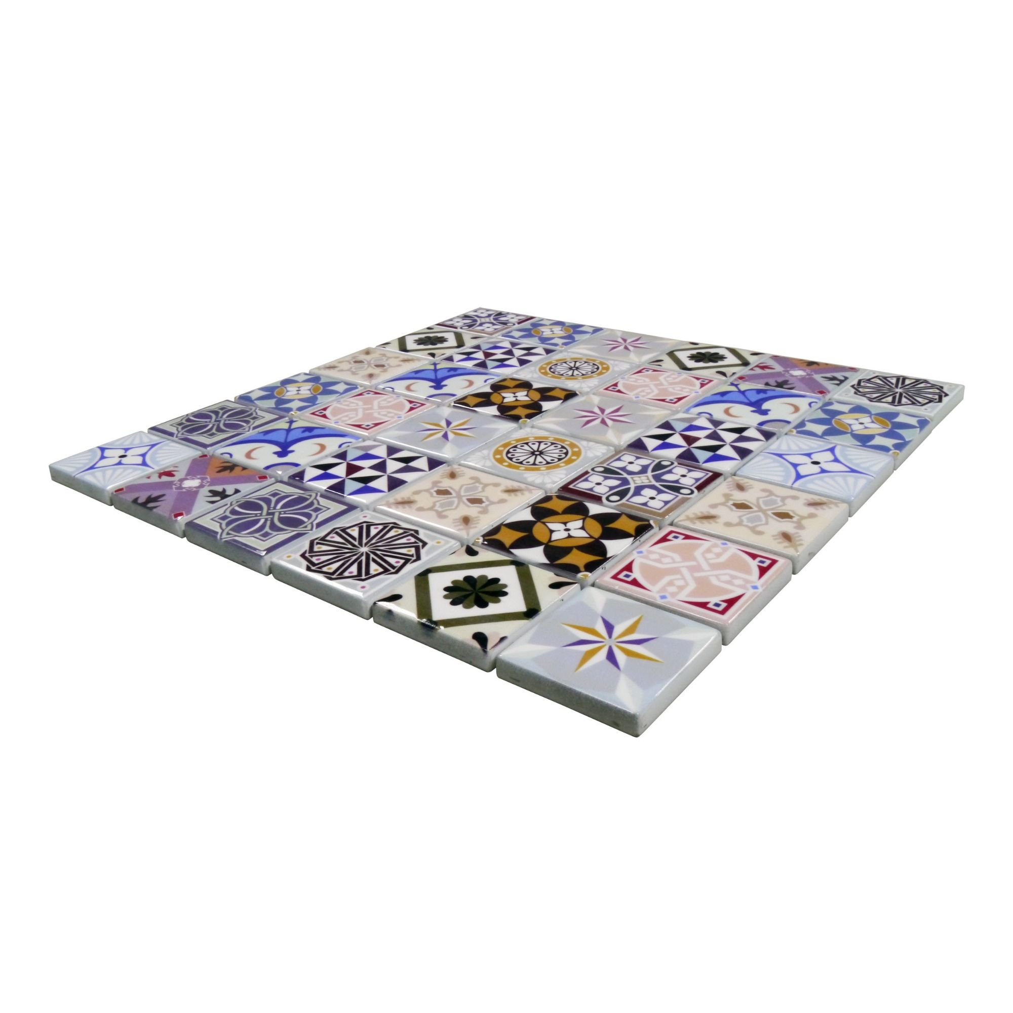 Vintage Multicolour Gloss Morrocan Glass Mosaic tile, (L)300mm (W)300mm
