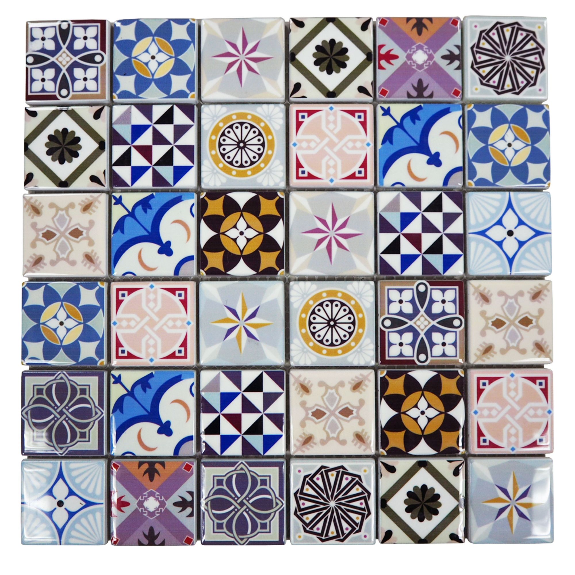 Vintage Multicolour Gloss Morrocan Glass Mosaic tile, (L)300mm (W)300mm