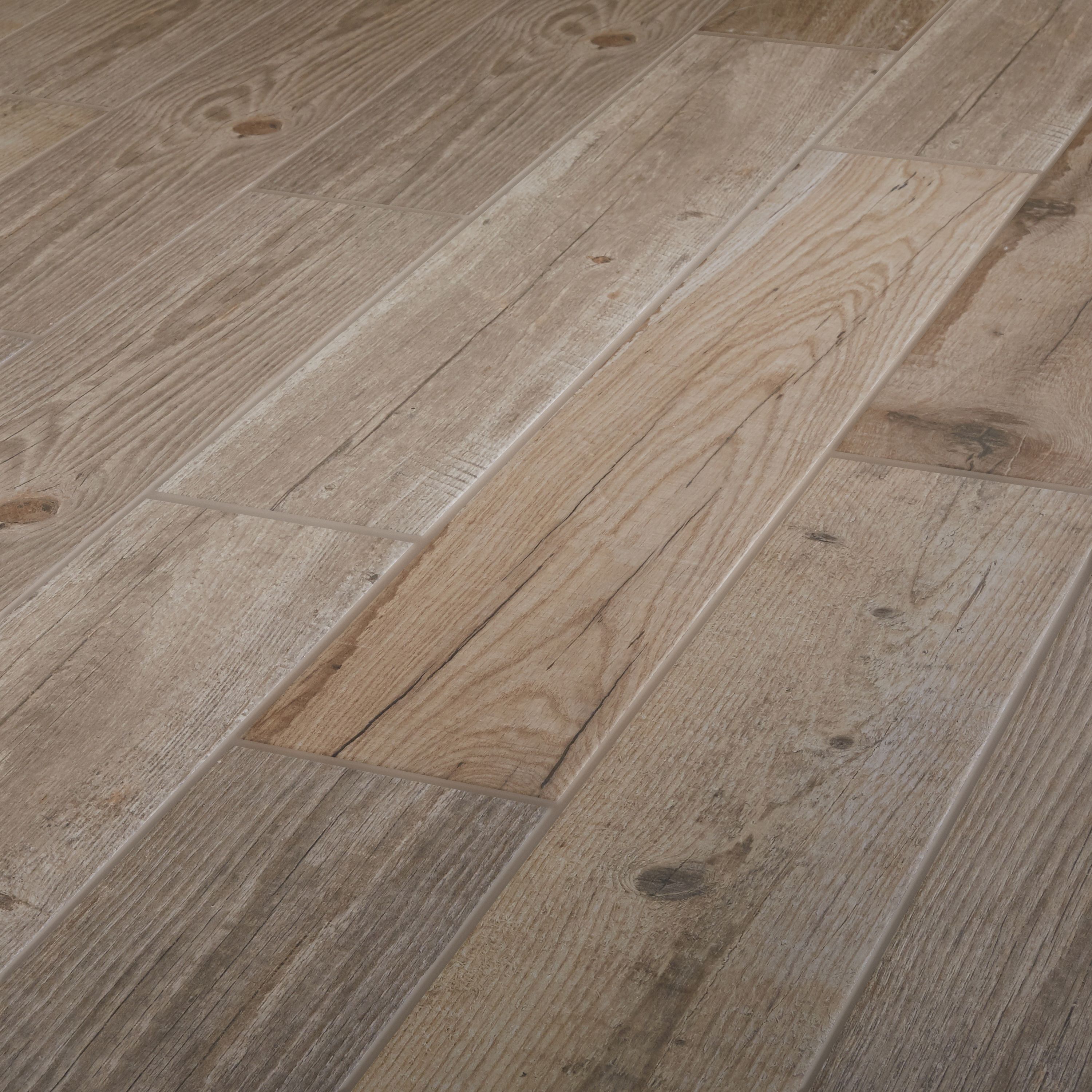 Vintage oak Natural Matt Wood effect Porcelain Floor Tile Sample DIY at B&Q