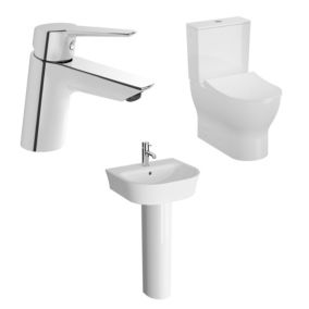 Vitra Koa White Back to wall close-coupled Floor-mounted Round Toilet & full pedestal basin With tap (W)400mm (H)770mm