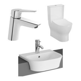 Vitra Koa White Back to wall close-coupled Floor-mounted Round Toilet & semi recessed basin With tap (W)400mm (H)770mm