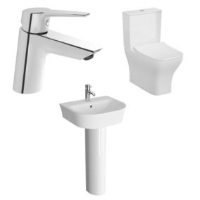Vitra Koa White Back to wall close-coupled Floor-mounted Square Toilet & full pedestal basin With tap (W)400mm (H)780mm