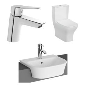 Vitra Koa White Back to wall close-coupled Floor-mounted Square Toilet & semi recessed basin With tap (W)400mm (H)780mm