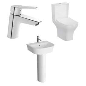 Vitra Koa White Open back close-coupled Floor-mounted Square Toilet & full pedestal basin With tap (W)400mm (H)780mm