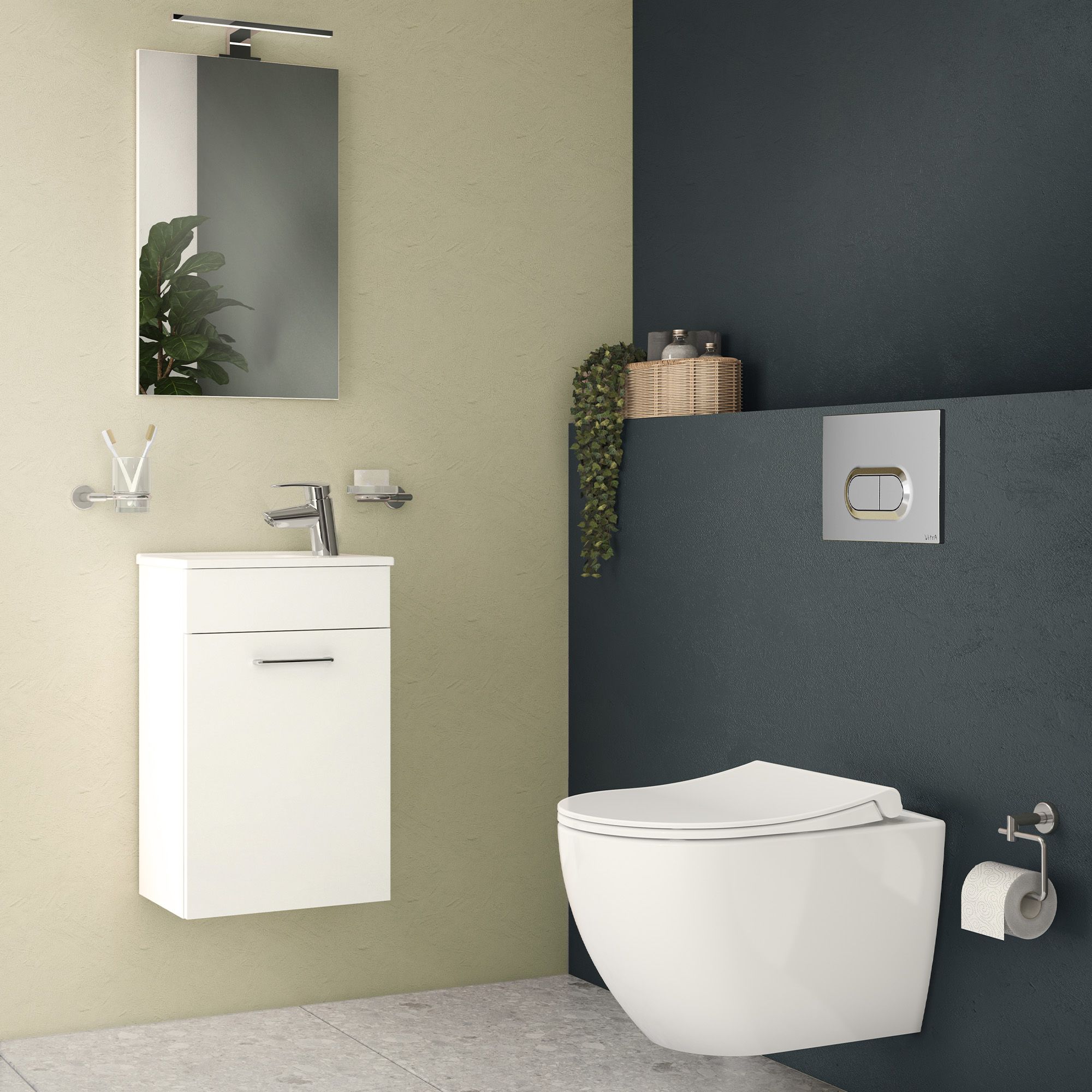 VitrA Koa White Rimless Slim Round Wall hung Toilet set with Soft close seat