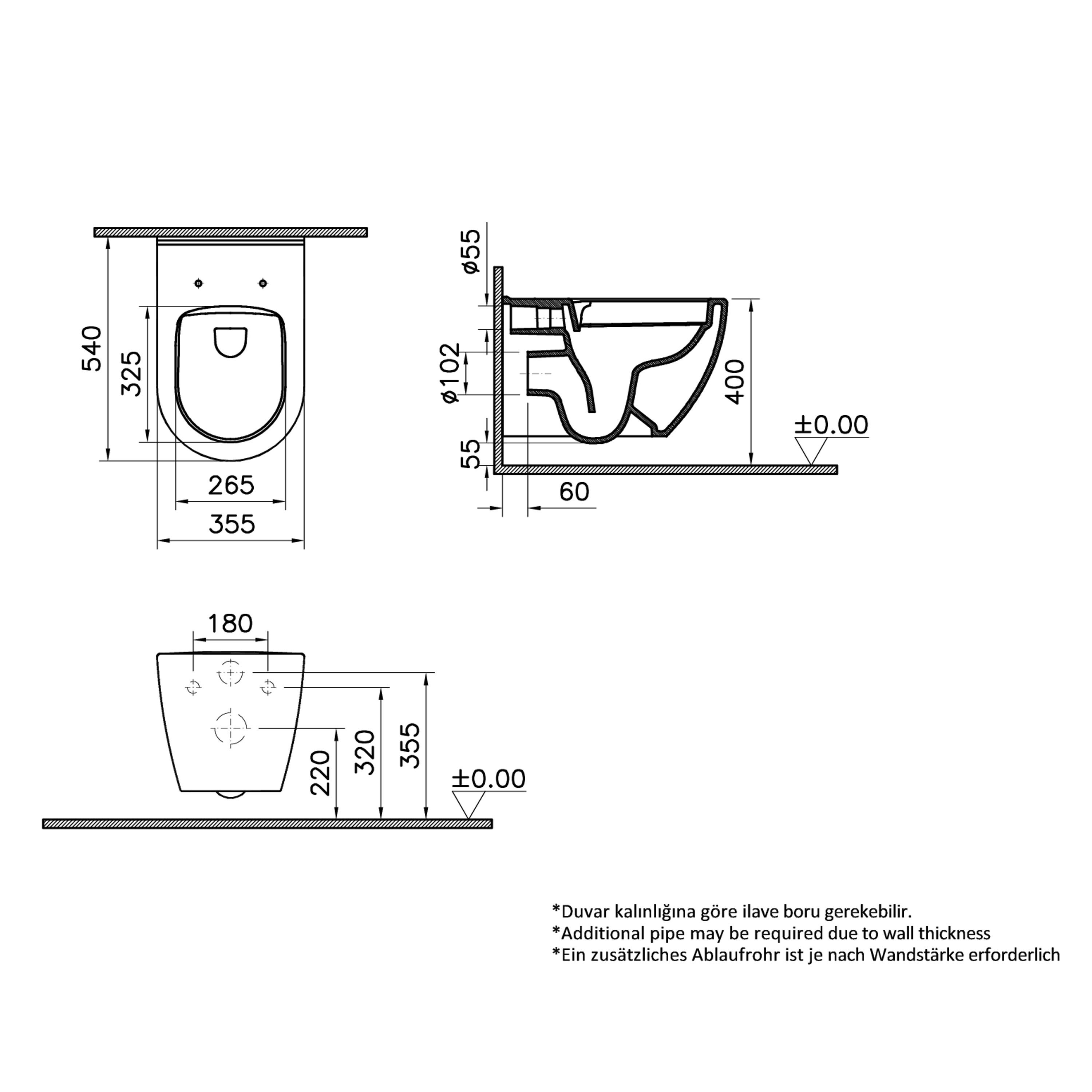 VitrA Koa White Rimless Slim Round Wall hung Toilet set with Soft close seat