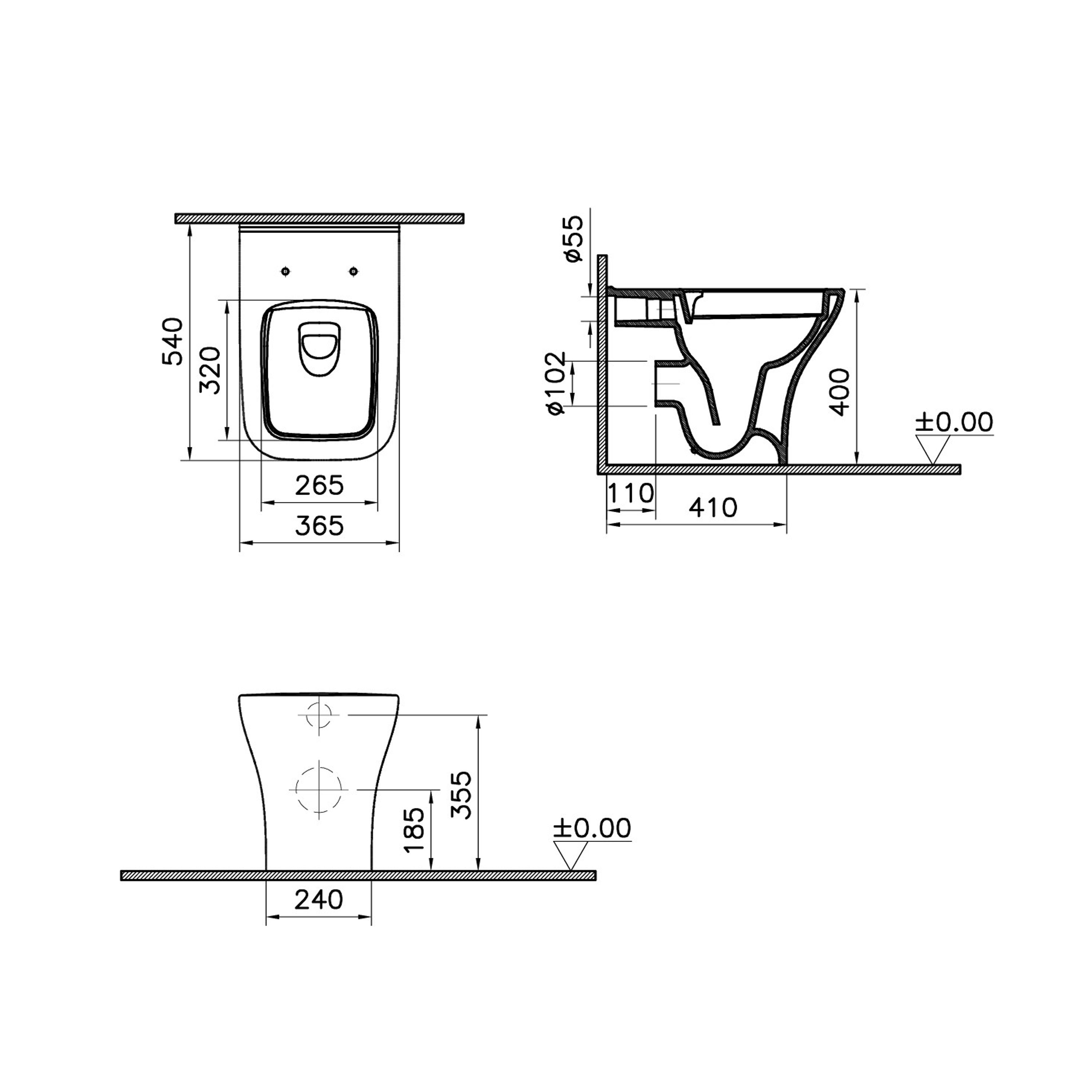 VitrA Koa White Rimless Slim Square Fully skirted Toilet set with Soft close seat & Embedded cistern