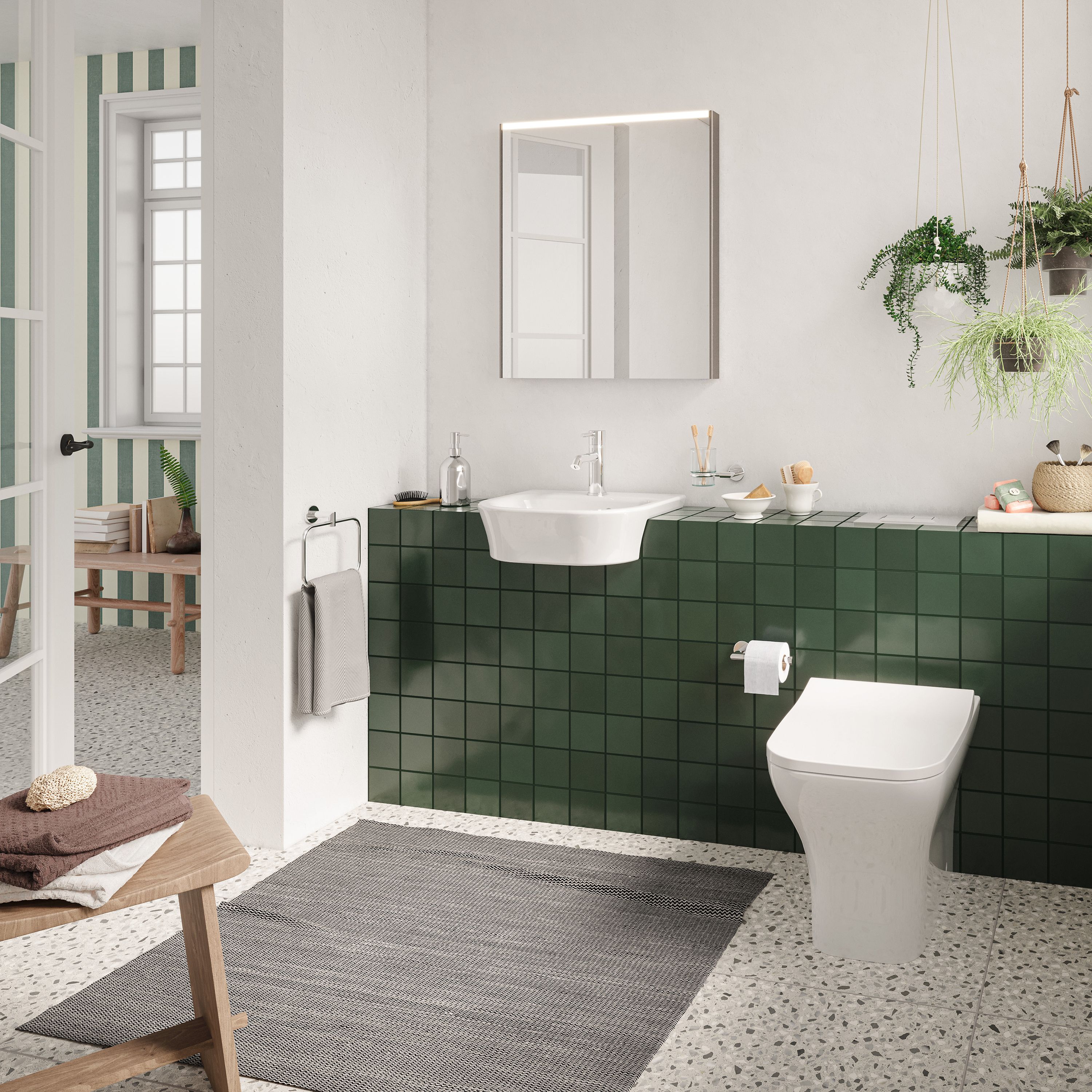 VitrA Koa White Rimless Slim Square Fully skirted Toilet set with Soft close seat & Embedded cistern