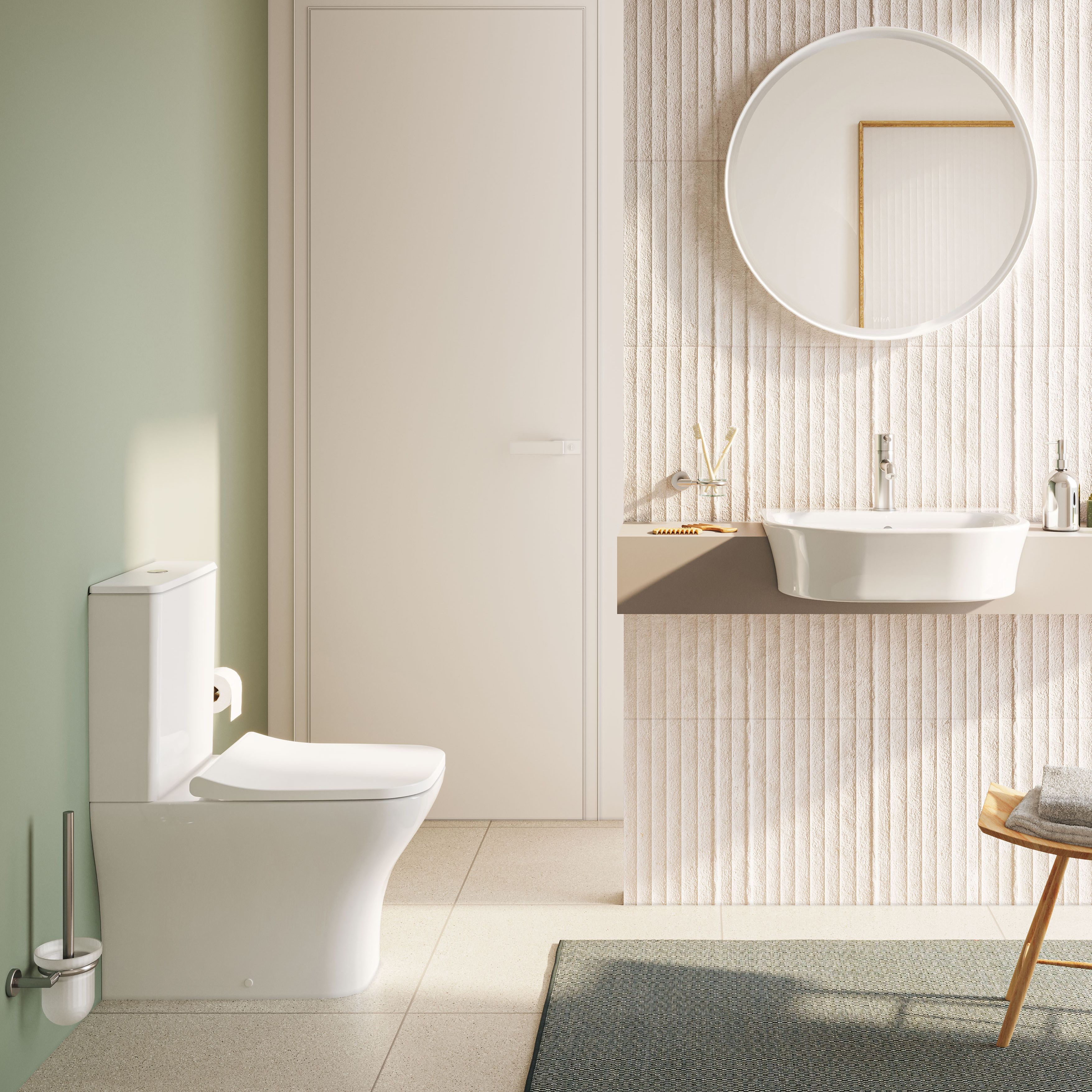 VitrA Koa White Rimless Slim Square Toilet set with Soft close seat & Exposed cistern