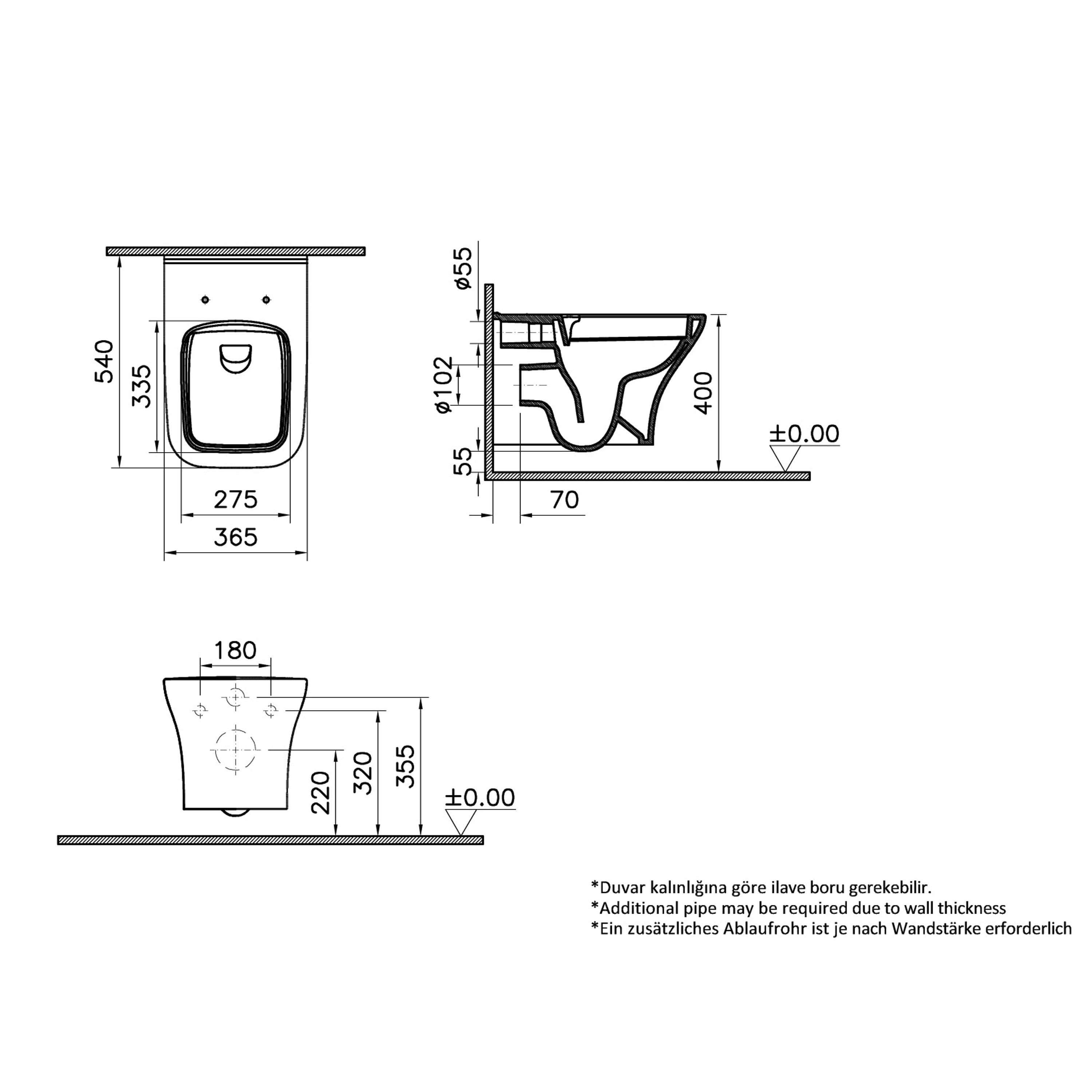VitrA Koa White Rimless Slim Square Wall hung Toilet set with Soft close seat & Embedded cistern & frame
