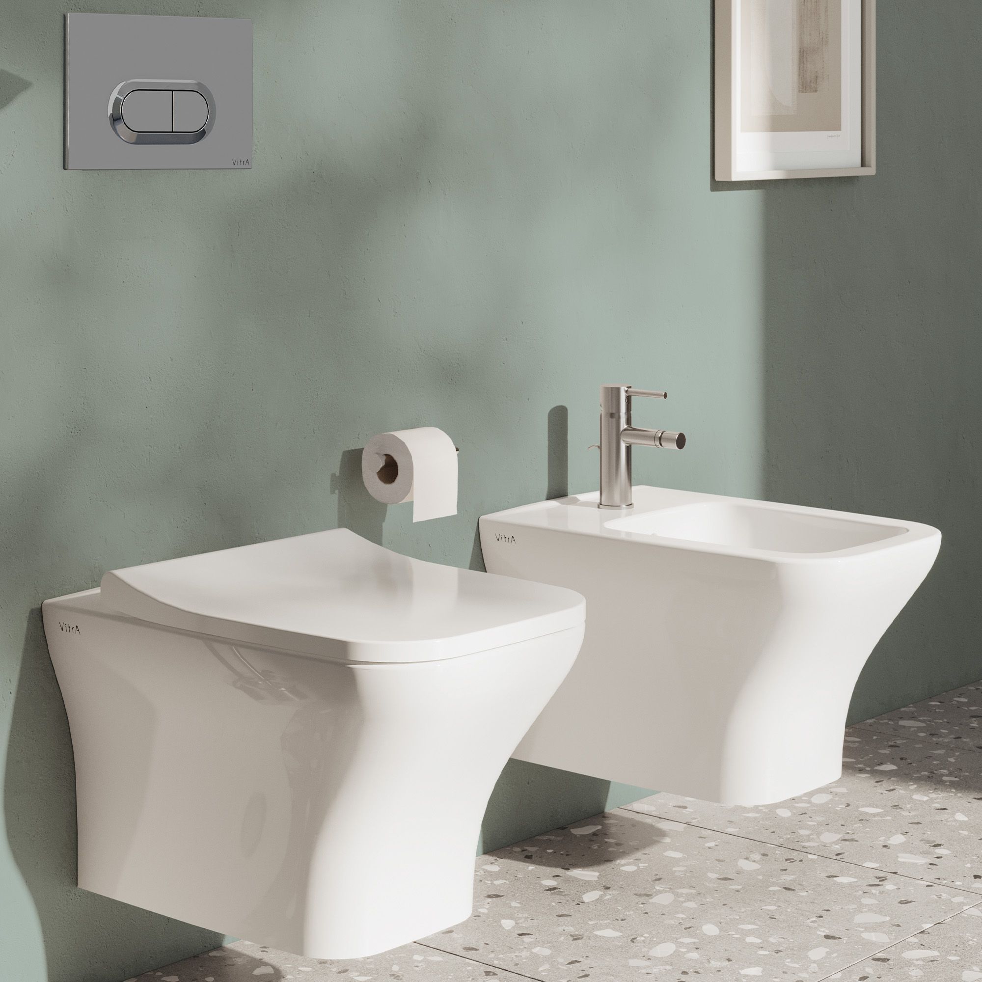 VitrA Koa White Rimless Slim Square Wall hung Toilet set with Soft close seat & Embedded cistern & frame