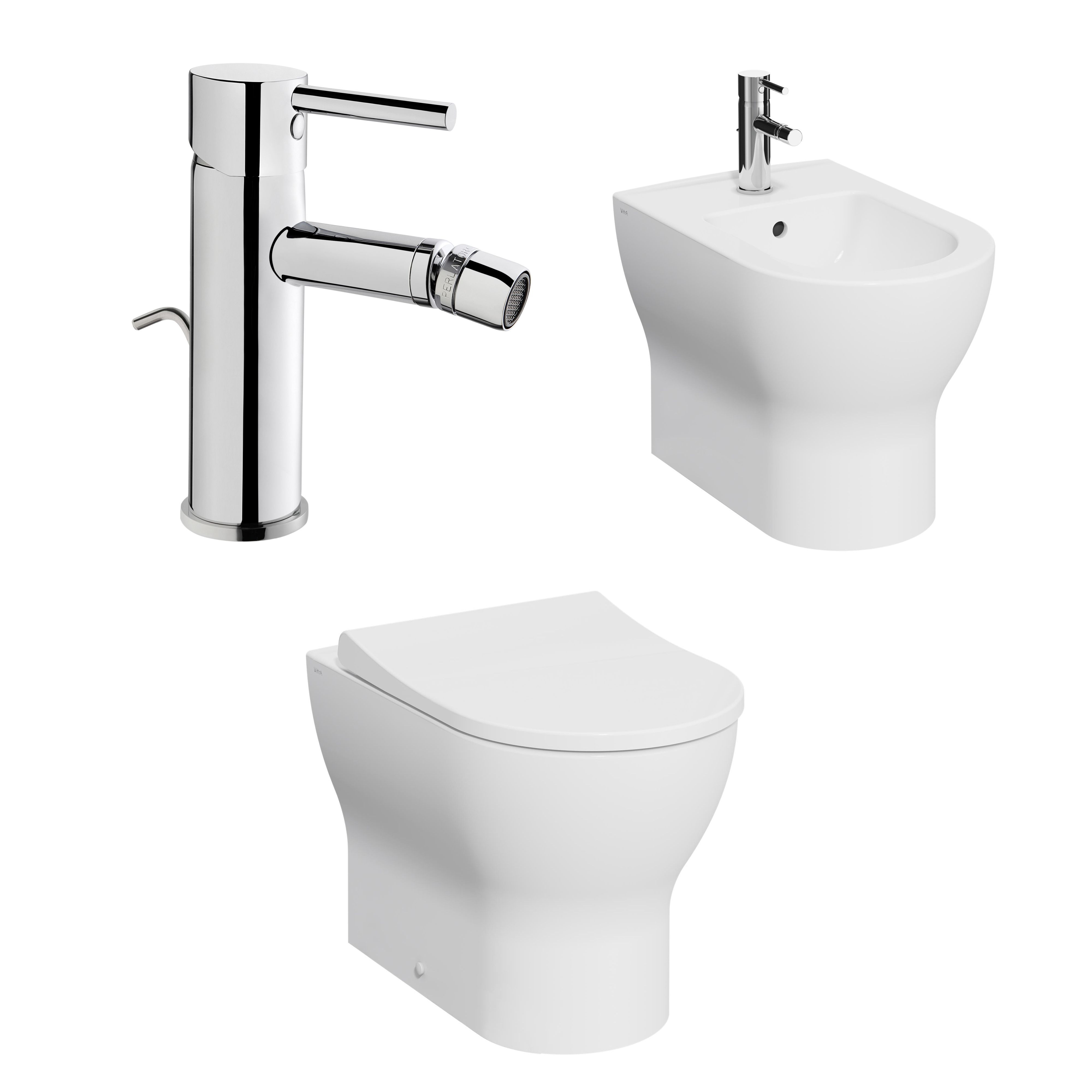 Vitra Koa White Round Floor-mounted Bidet, tap & toilet set