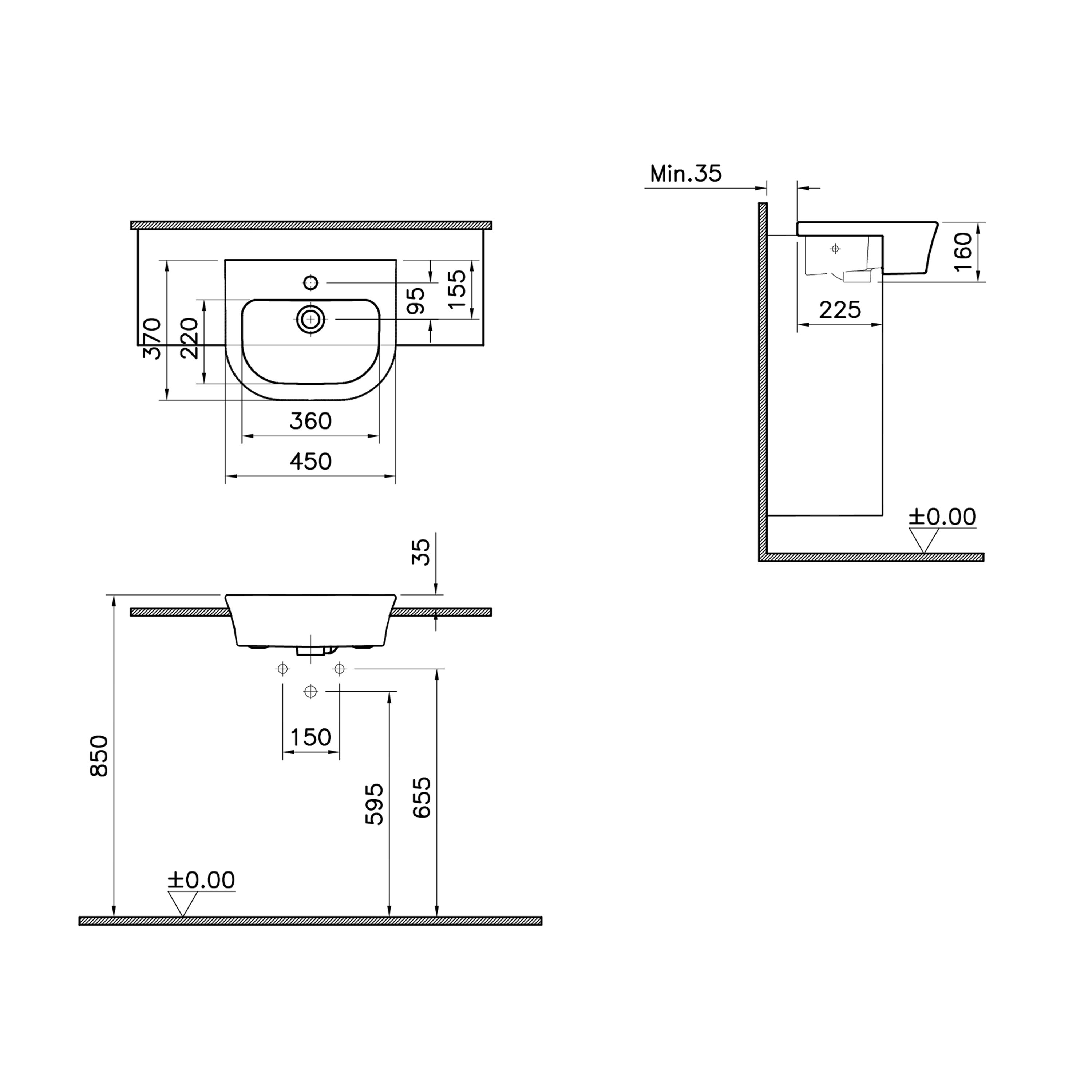 VitrA Koa White Semi-recessed Basin (W)45cm - 4