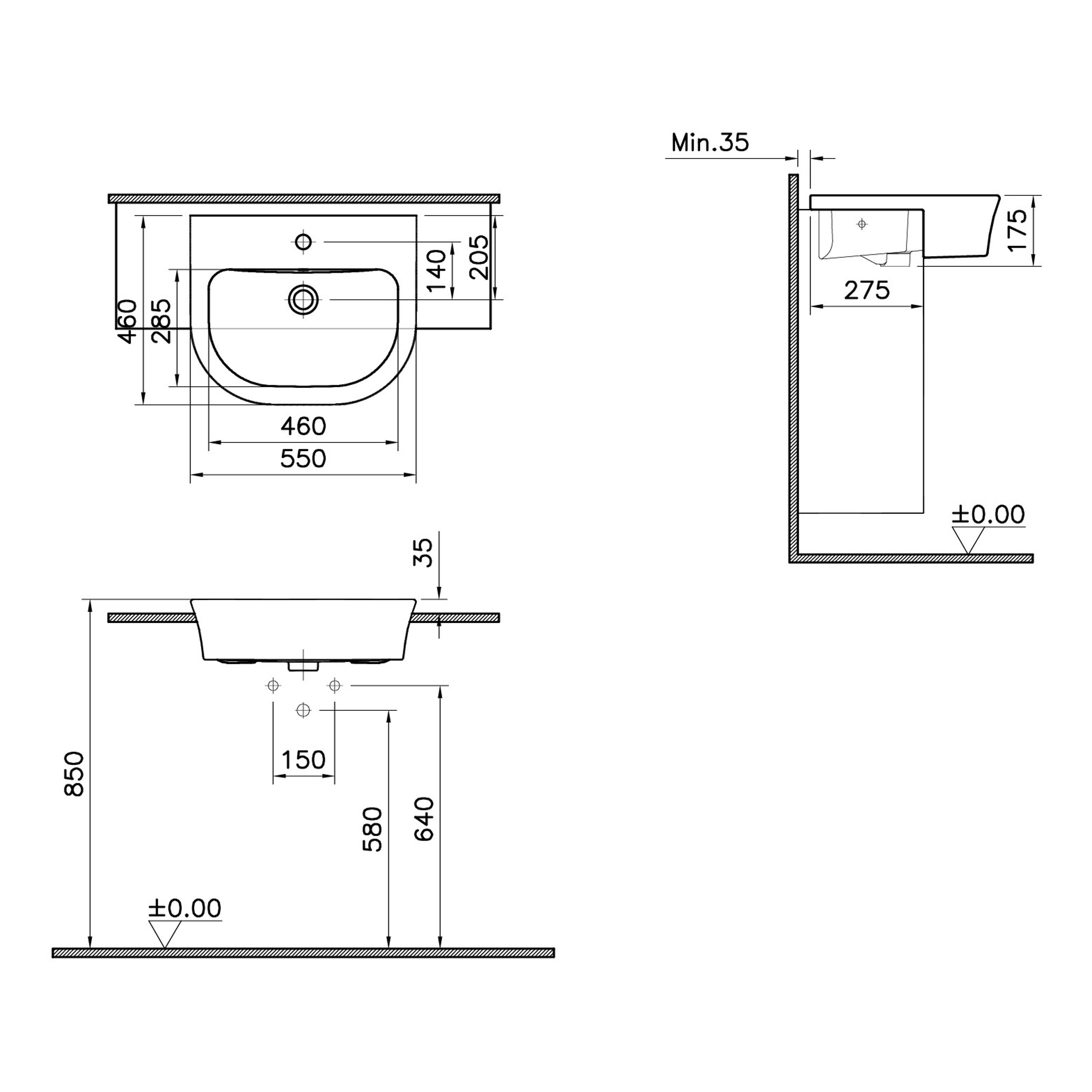 VitrA Koa White Semi-recessed Basin (W)55cm - 4
