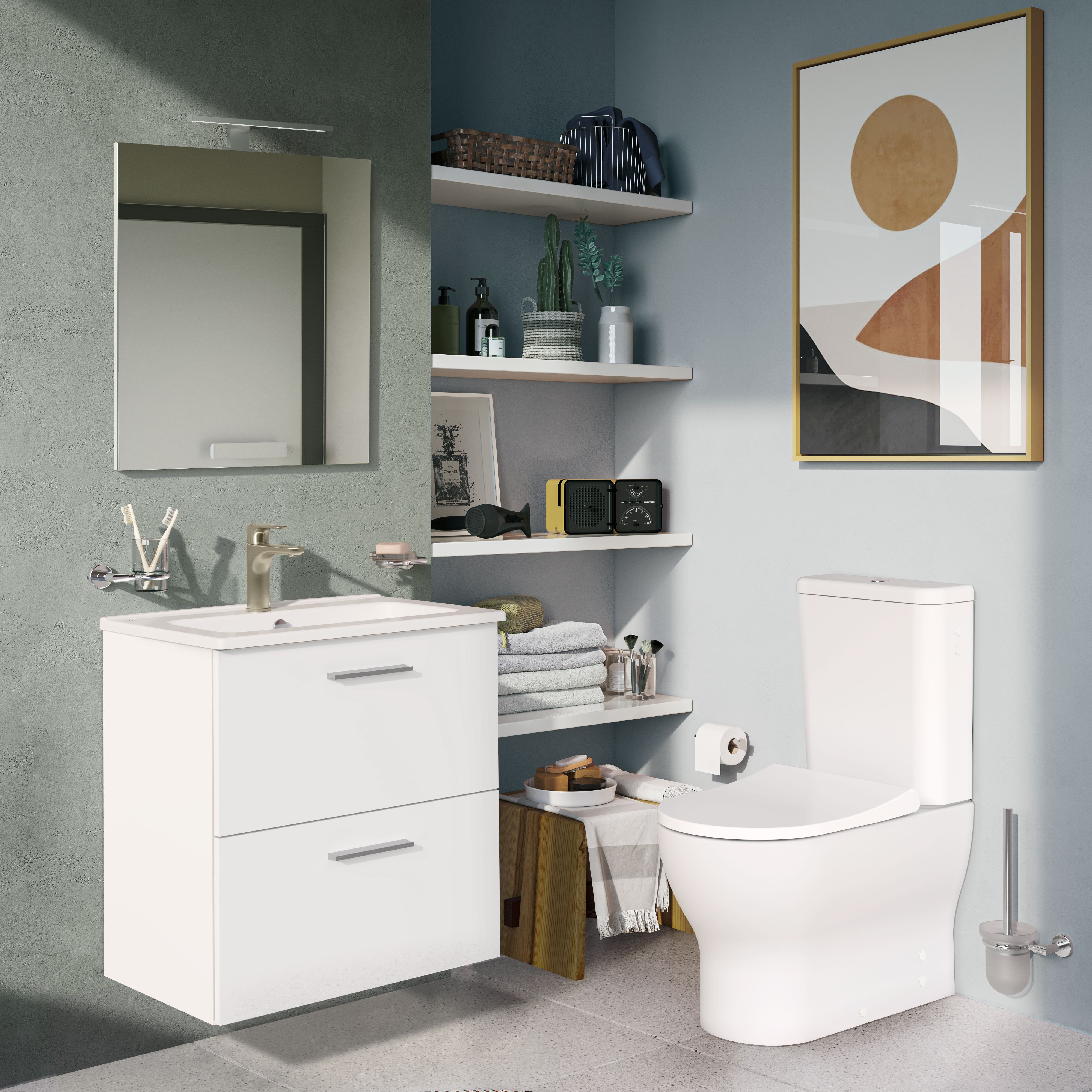 VitrA Koa White Slim Back to wall close-coupled Round Toilet set with Soft close seat & Exposed cistern