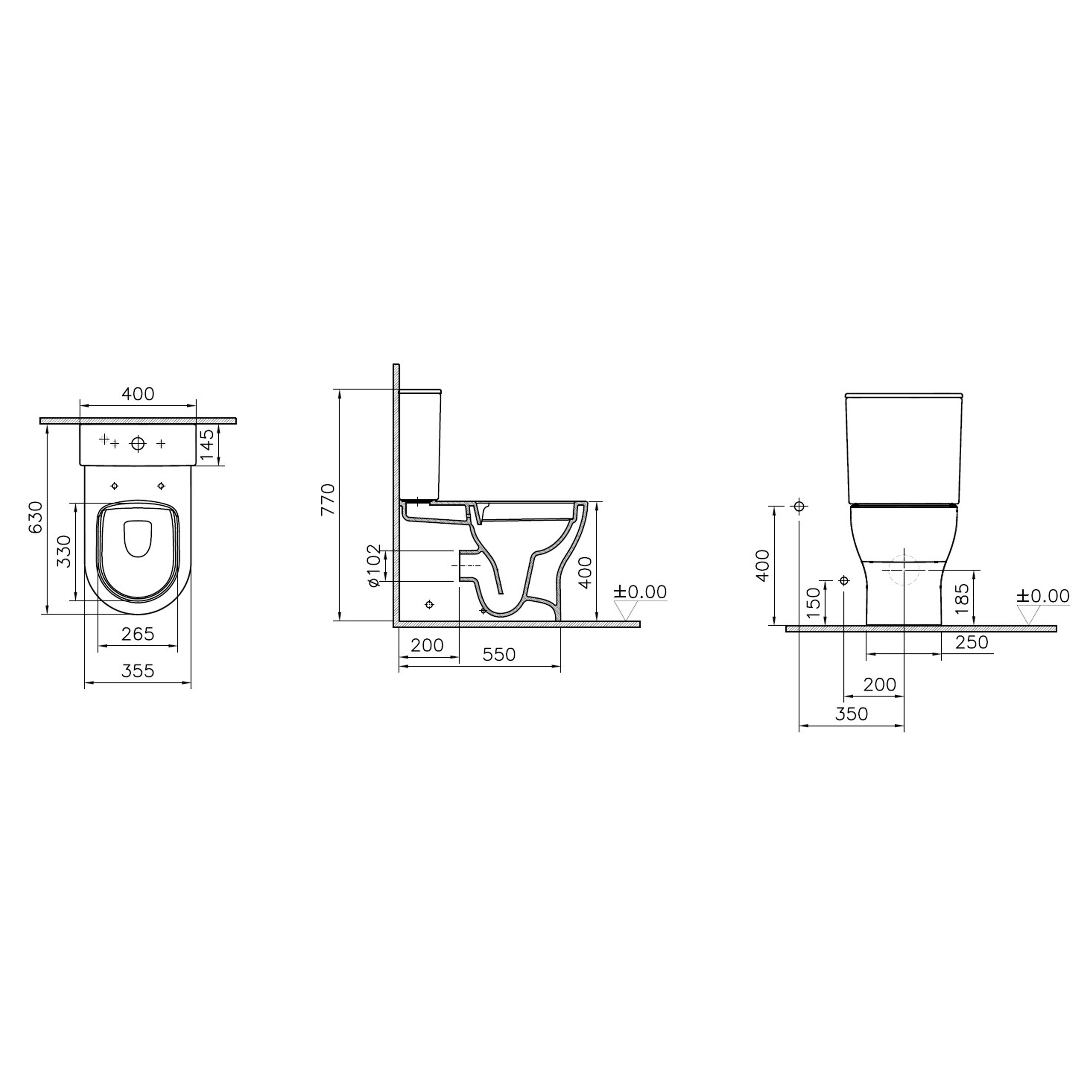 VitrA Koa White Slim Back to wall close-coupled Round Toilet set with Soft close seat & Exposed cistern