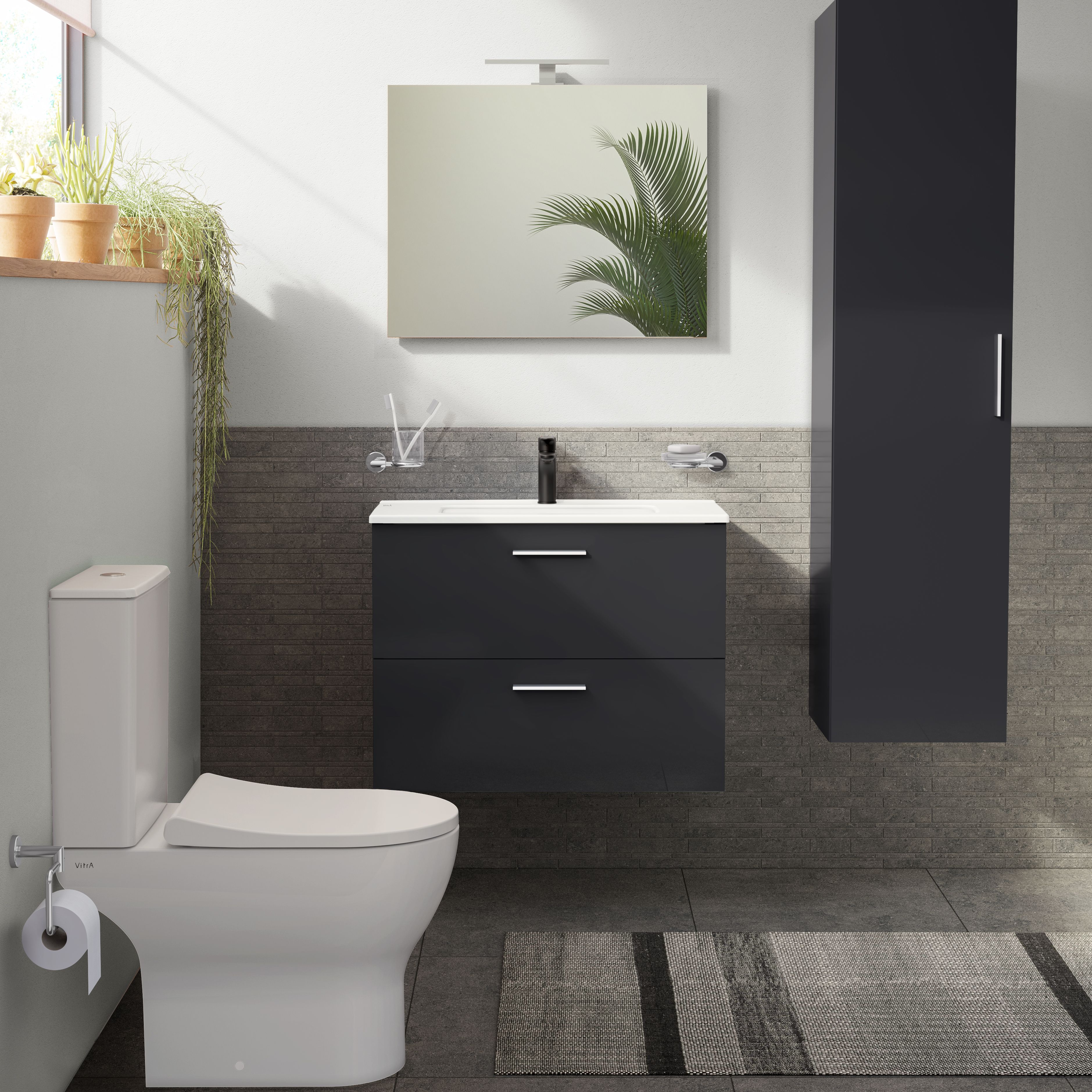 VitrA Koa White Slim Open back close-coupled Round Toilet set with Soft close seat & Exposed cistern
