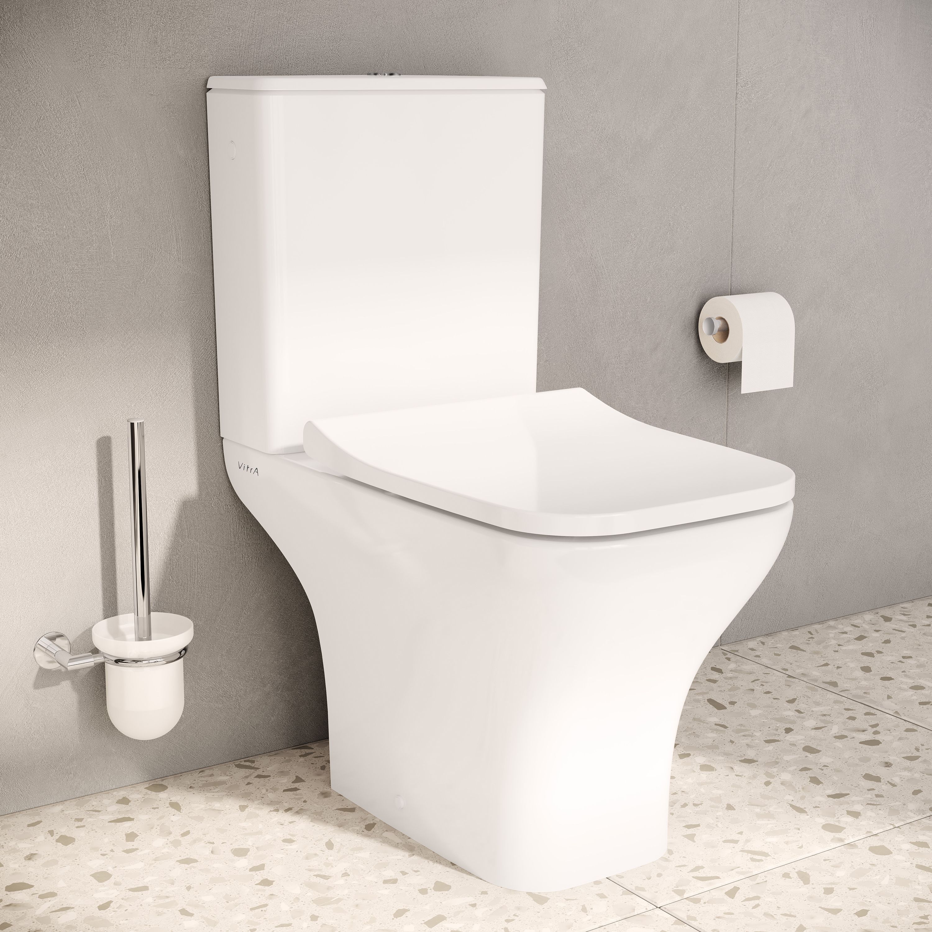 VitrA Koa White Slim Open back close-coupled Square Toilet set with Soft close seat - 3