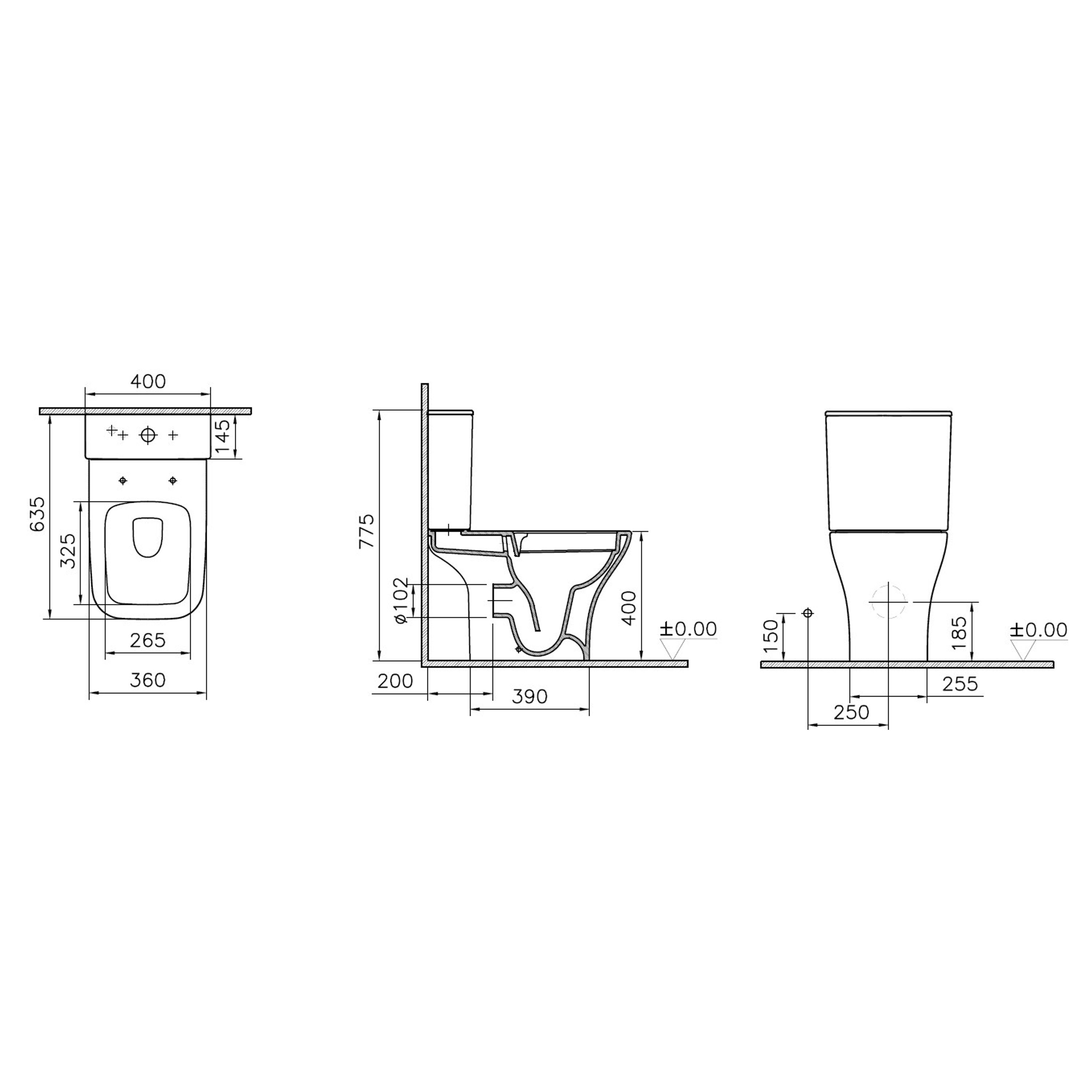 VitrA Koa White Slim Open back close-coupled Square Toilet set with Soft close seat - 7