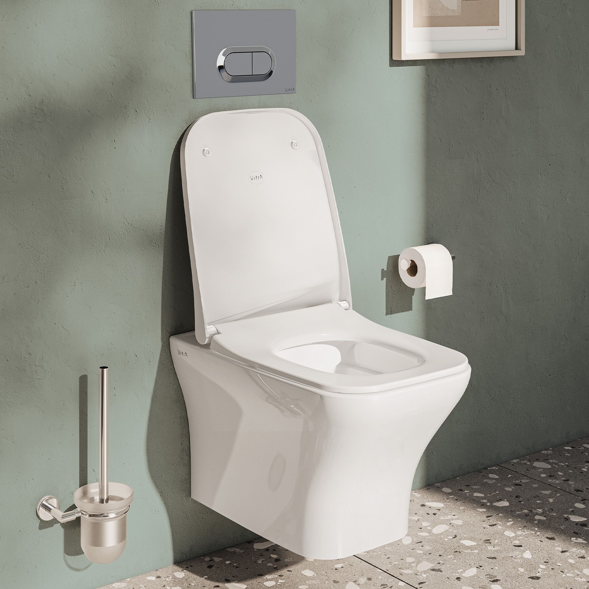 VitrA Koa White Slim Wall hung Square Toilet set with Soft close seat & frame - 10