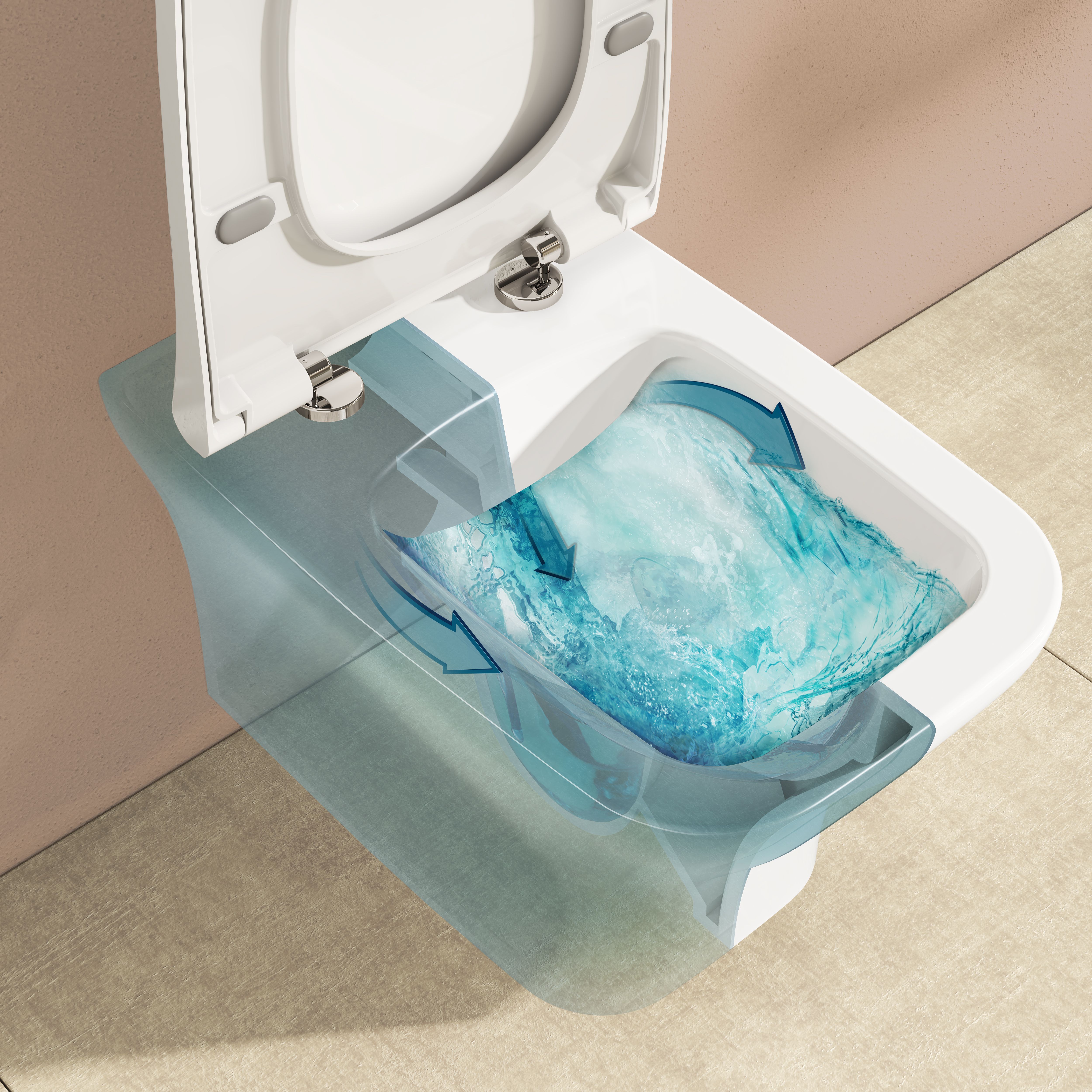 VitrA Koa White Slim Wall hung Square Toilet set with Soft close seat & frame - 4