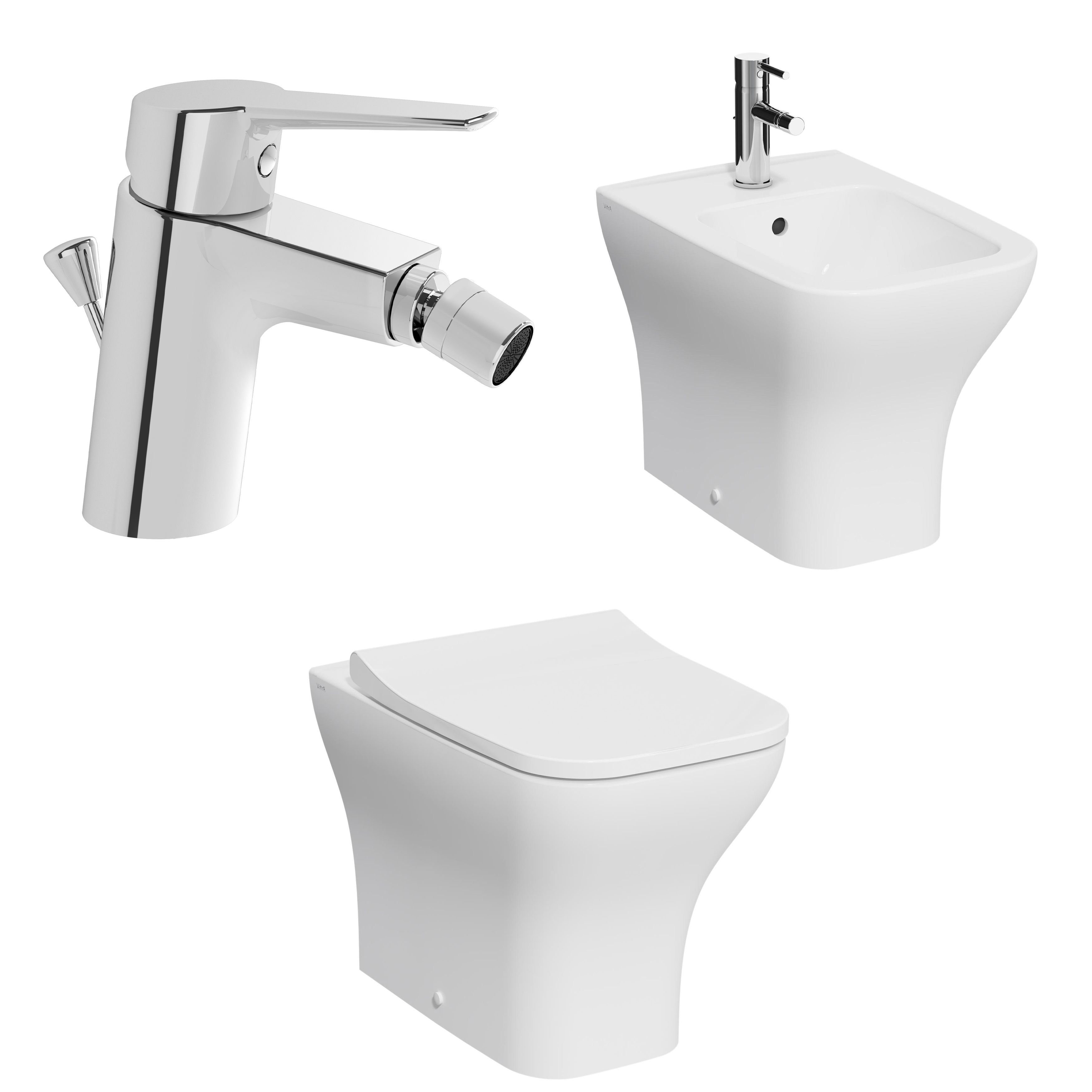 Vitra Koa White Square Floor-mounted Bidet, tap & toilet set