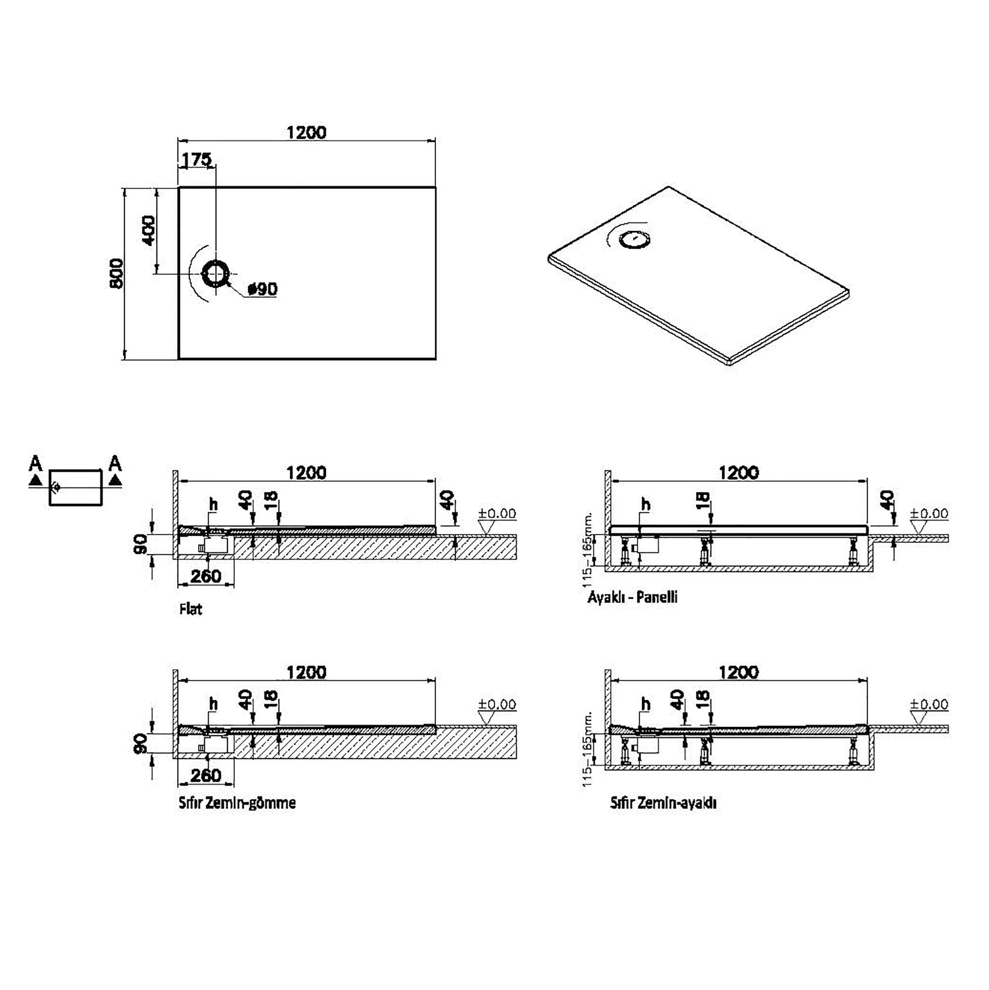 VitrA Leaf White Rectangular End drain Shower tray (L)1200mm (W)800mm (H) 40mm