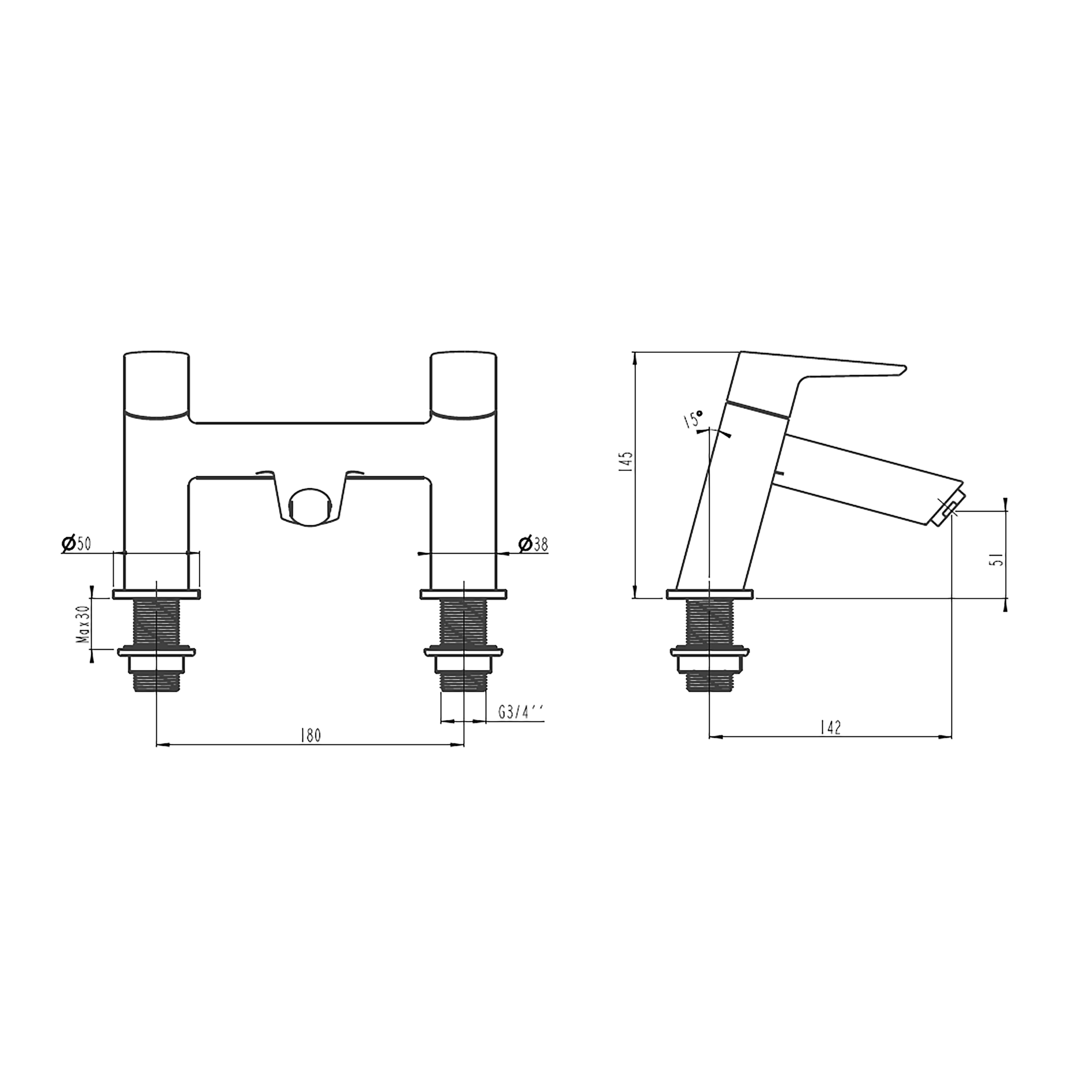 VitrA Solid S Gloss Chrome effect Deck-mounted 2 Tap-hole Filler Tap