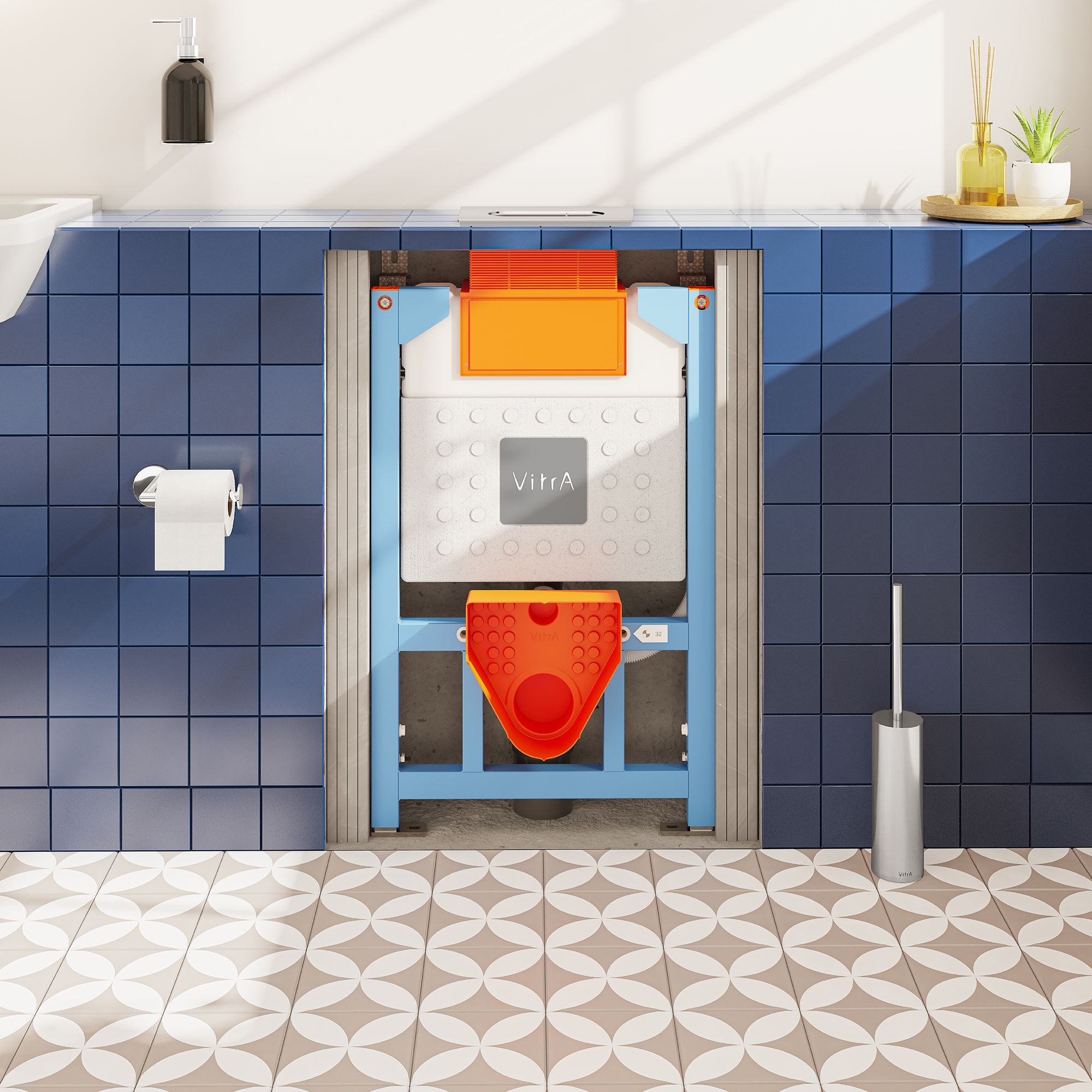 Vitra V-Fix Blue Low level Wall & floor mounted Dual Cistern frame set (H)82cm