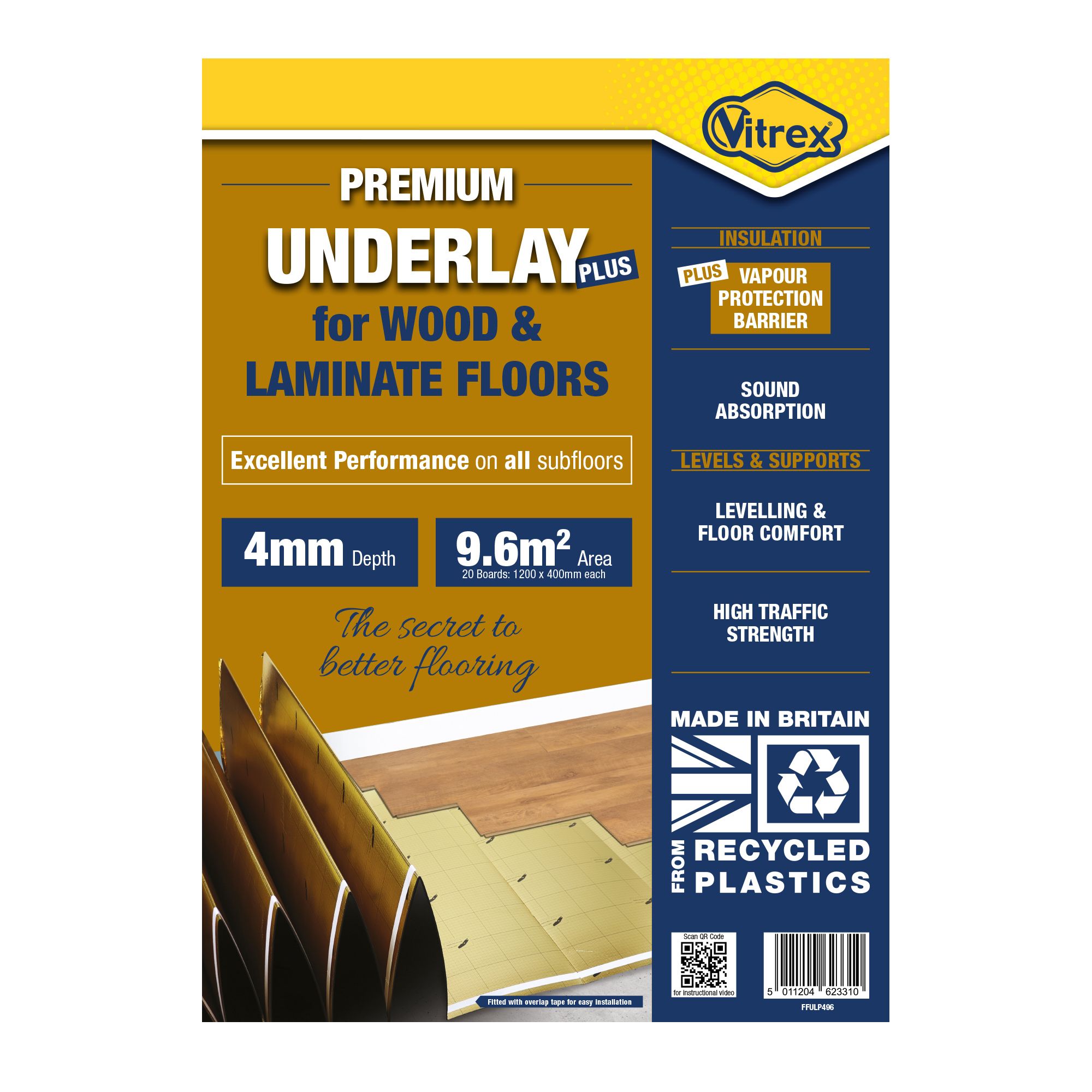 Vitrex Premium Plus 4mm XPS foam Laminate & real wood top layer flooring Underlay panel - 6