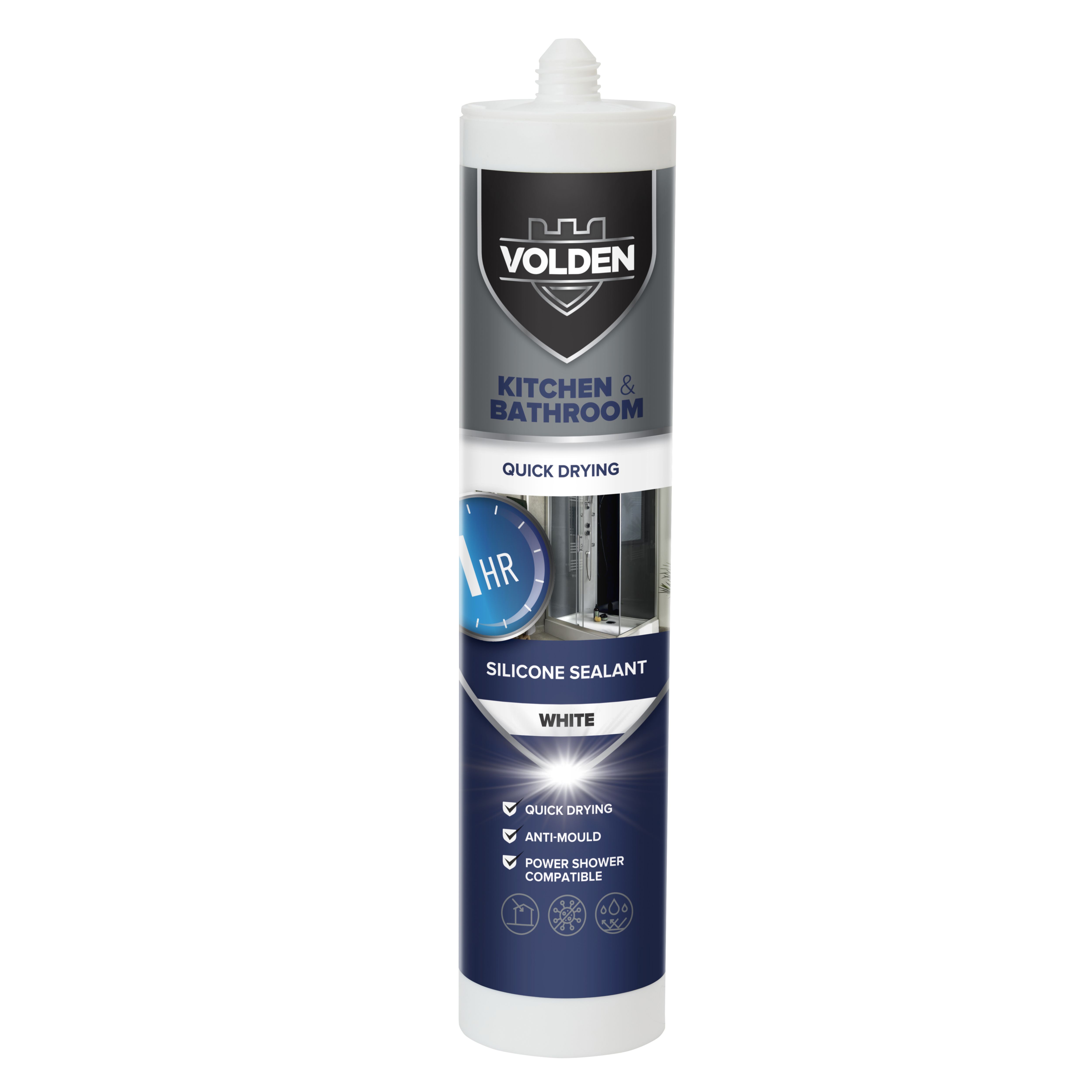 Volden Quick dry White Silicone-based Bathroom & kitchen Cartridge Sealant, 280ml