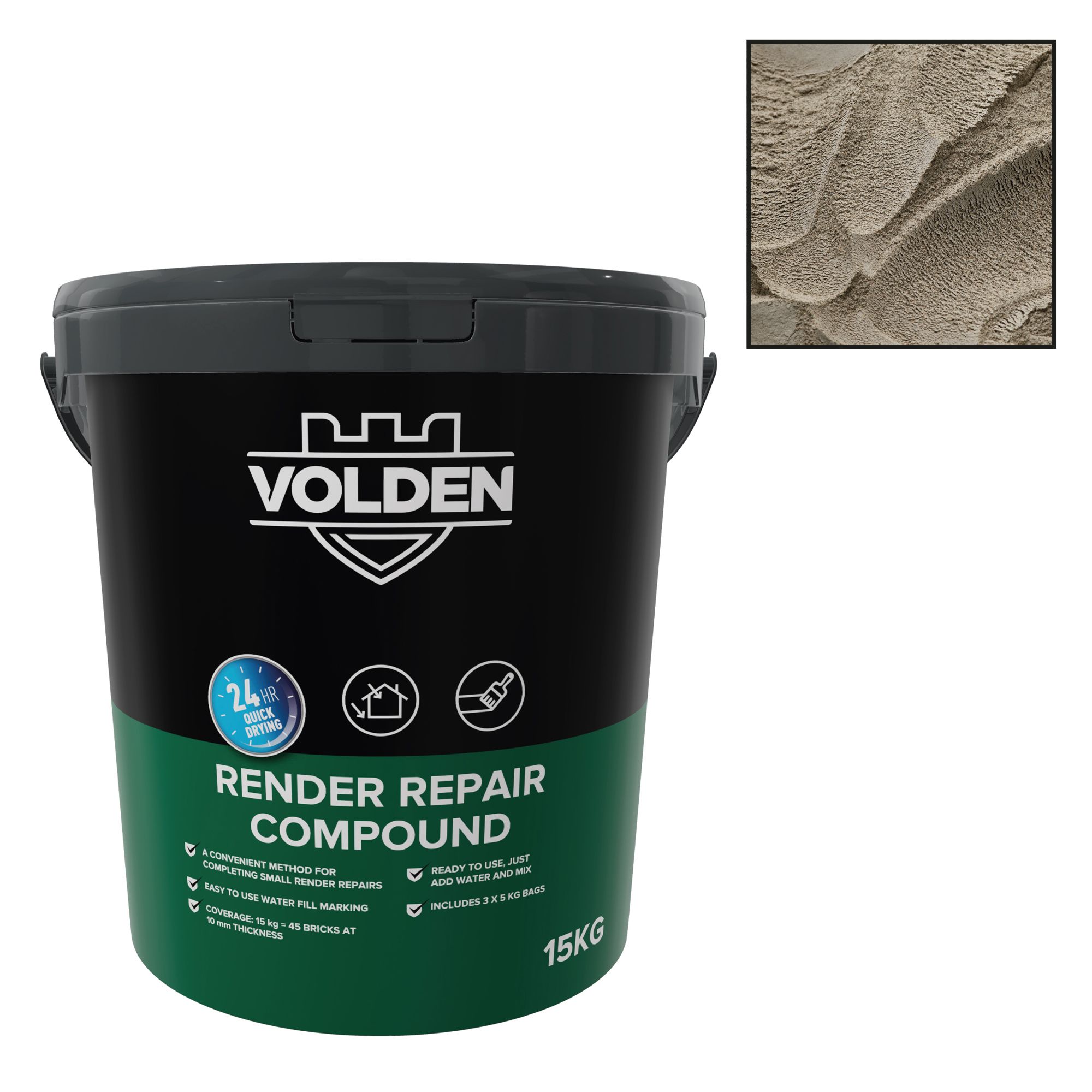 Volden Repair Render compound, 15kg Tub - Requires mixing before use