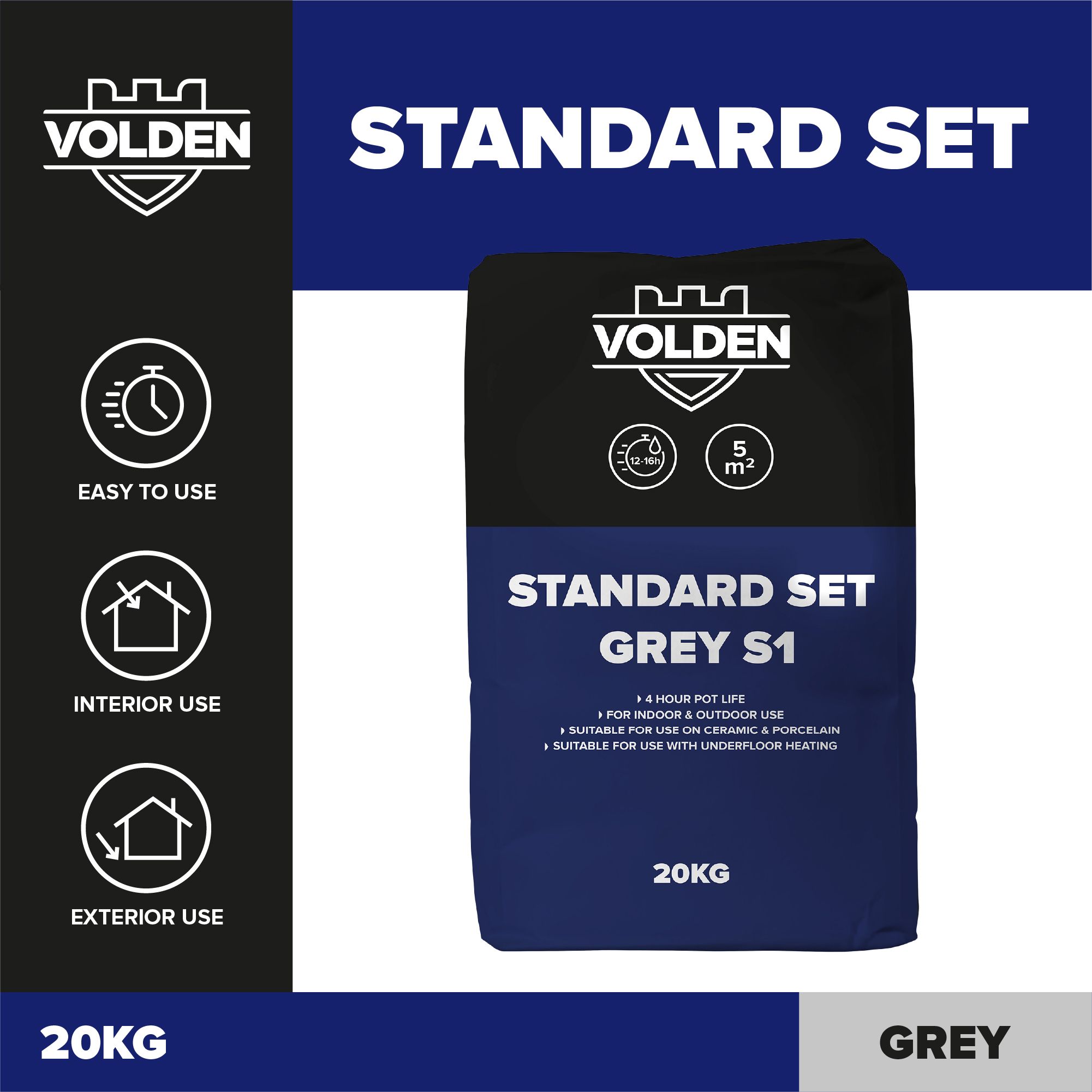 Volden Standard Set Grey Wall & floor tile Adhesive, 20kg