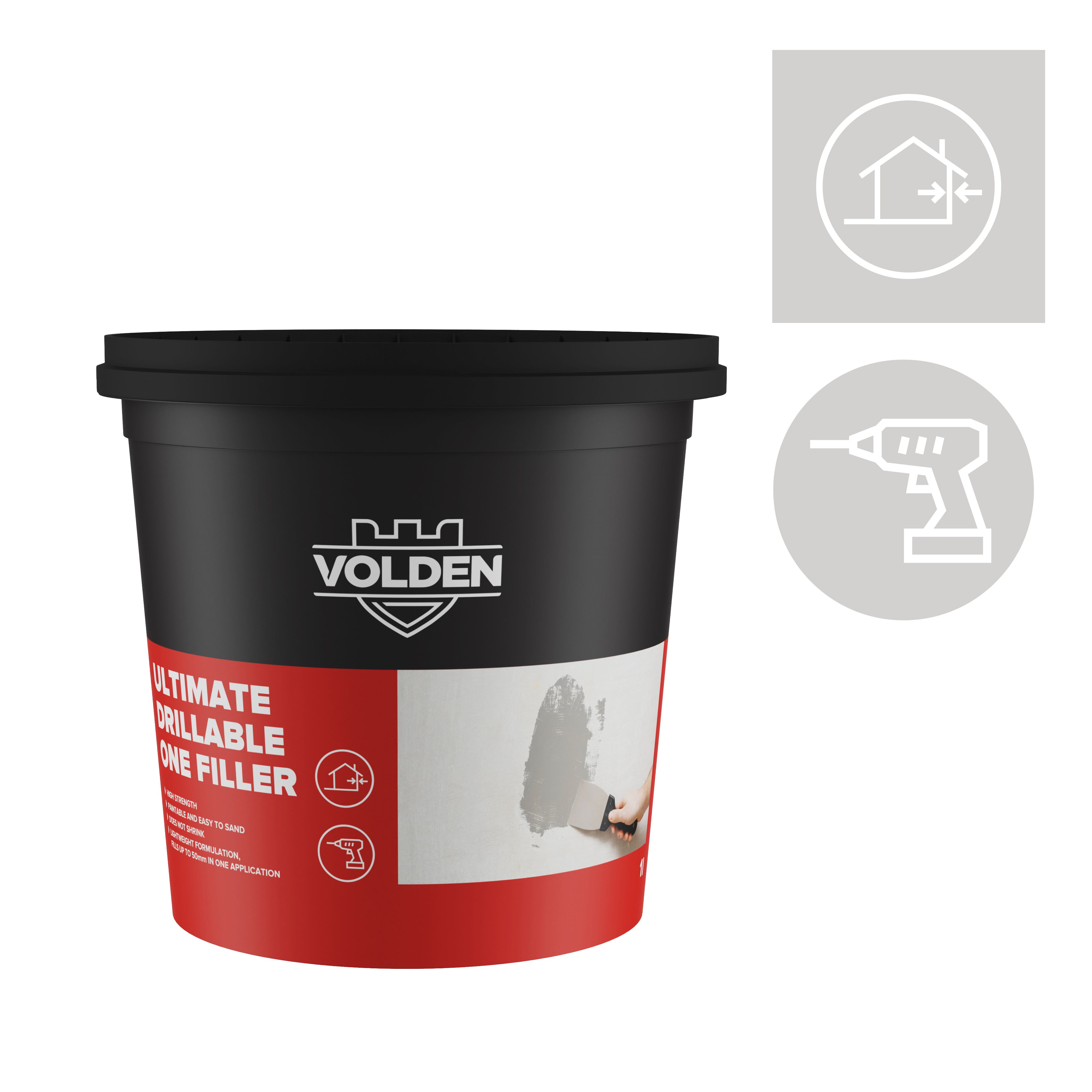 Volden Ultimate Drillable Light Grey Ready to use Plaster, stone, concrete & wood Patch & filler, 1L 840g