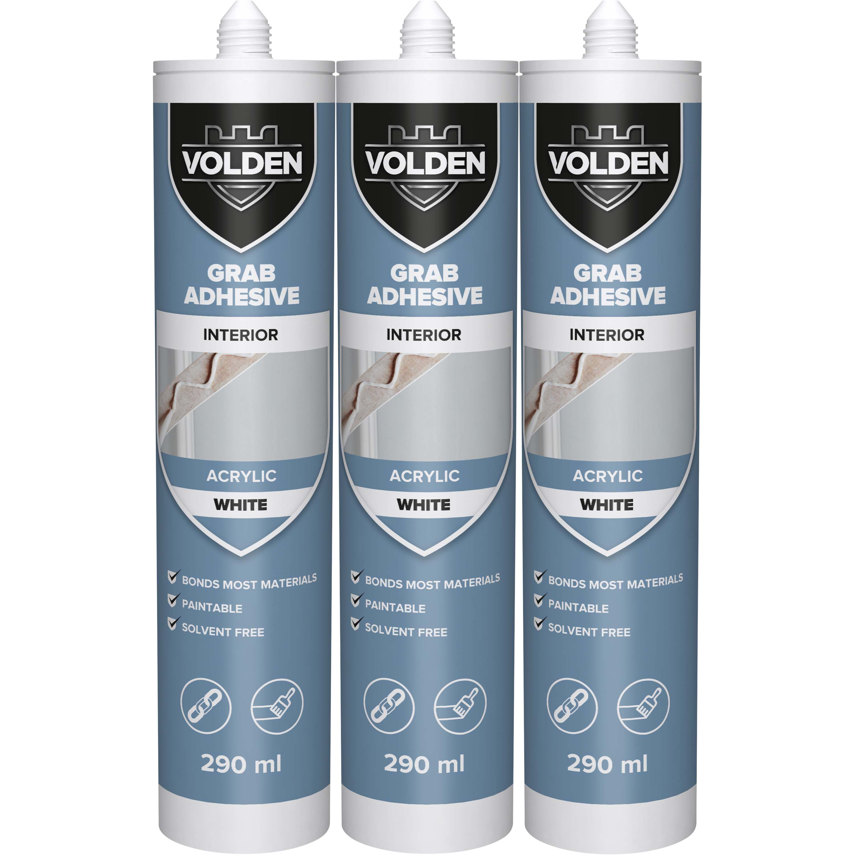 Volden White Not water resistant Grab adhesive 1326g, Volume 870ml, Pack of 3