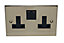 Volex Brass Double 13A Switched Socket with Black inserts