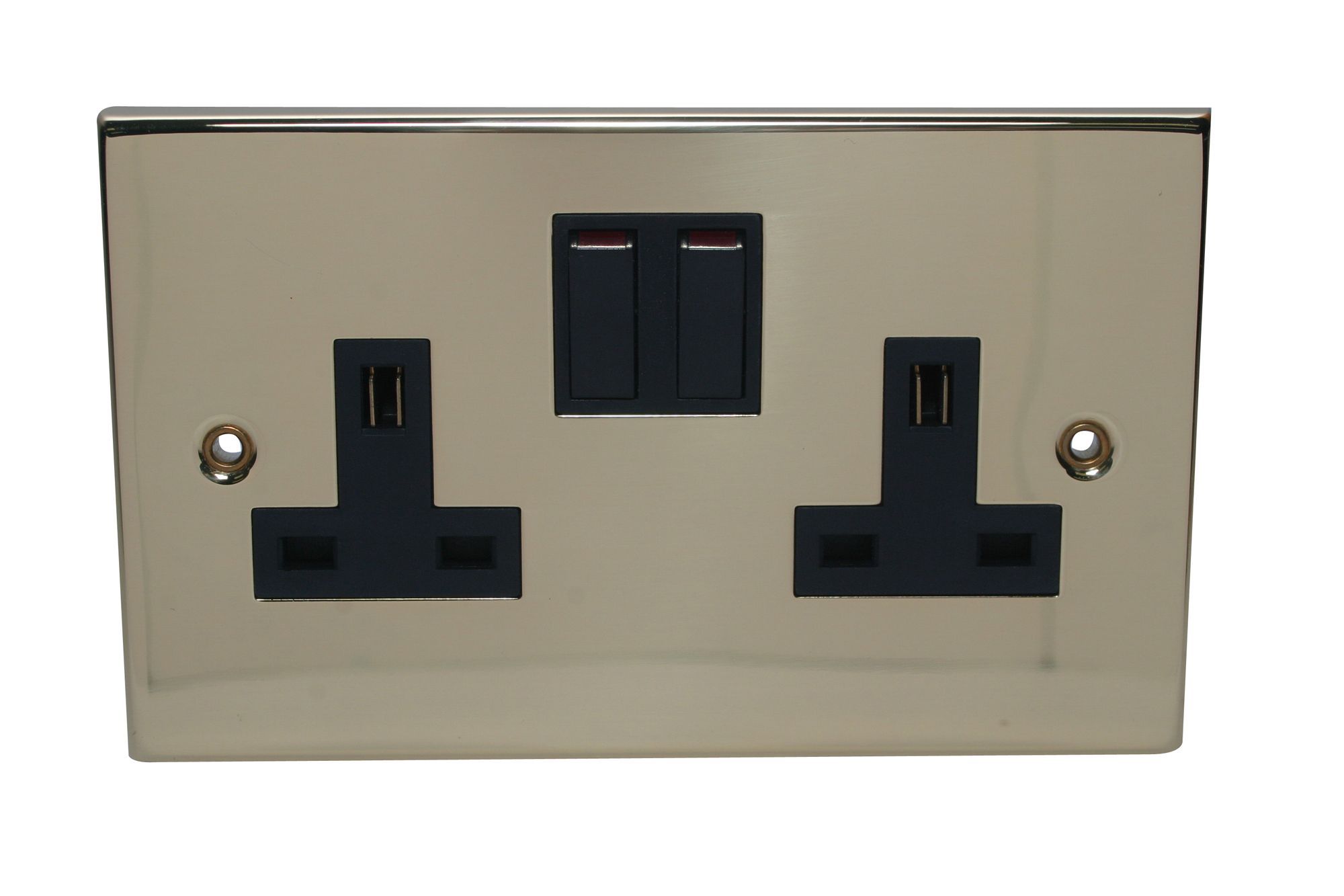 Volex Brass Double 13A Switched Socket with Black inserts DIY at B&Q