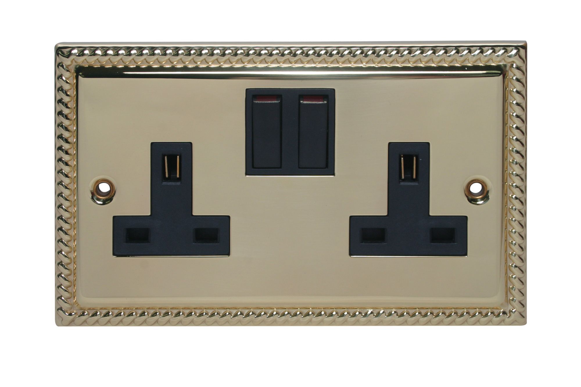 Volex Brass effect Double 13A 240V Gloss Gold Socket