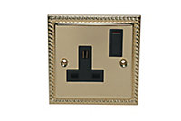 Volex Brass Single 13A Switched Socket with Black inserts