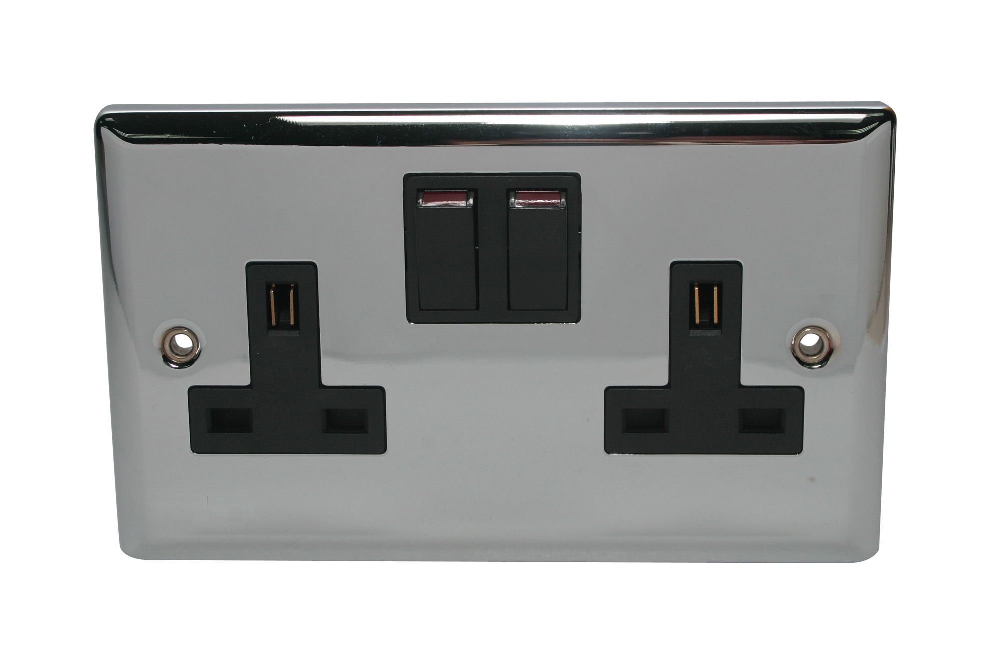 Volex Chrome Double 13A Switched Socket with Black inserts