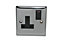Volex Chrome Single 13A Switched Socket with Black inserts