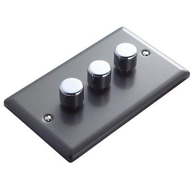 Volex Pewter profile Triple 2 way Dimmer switch