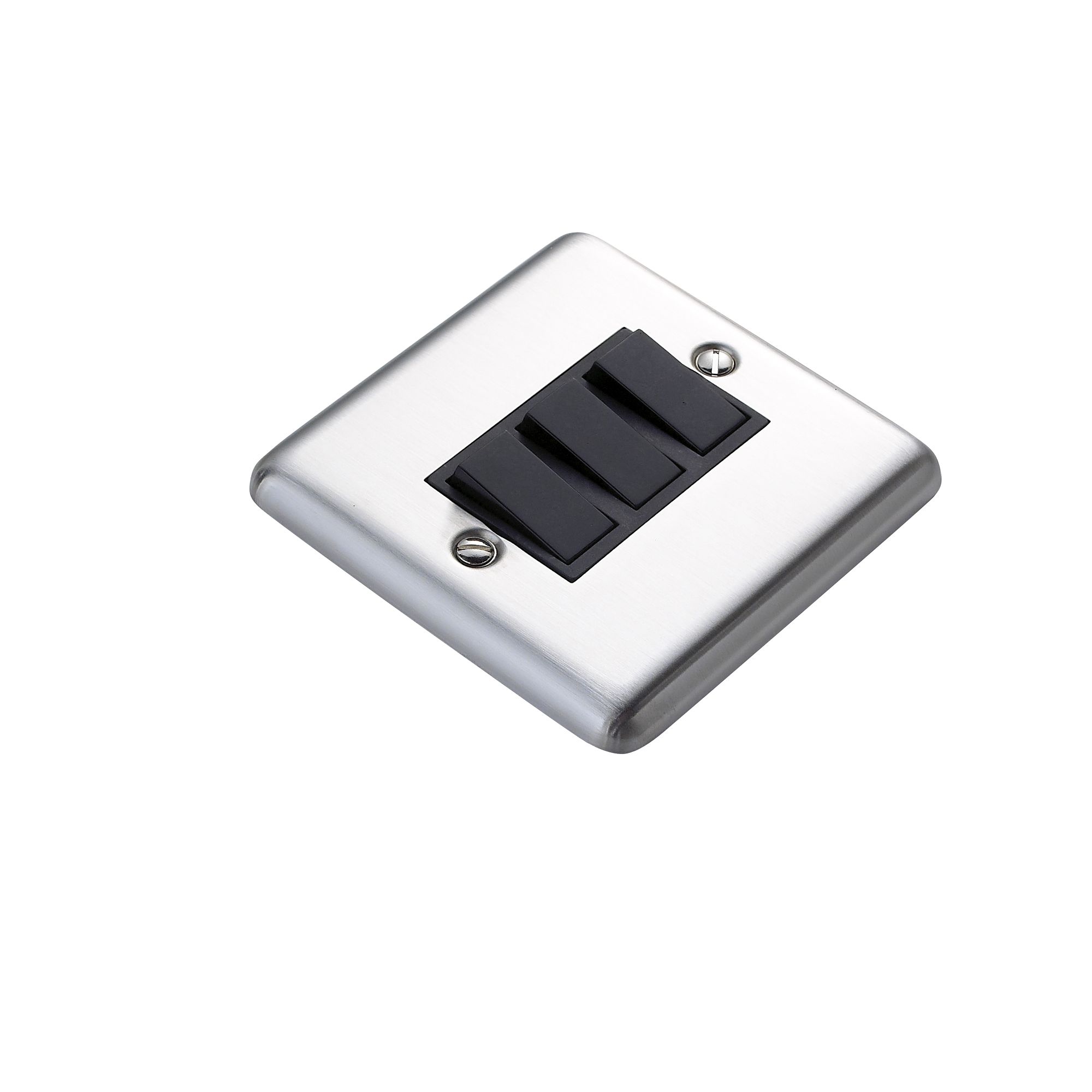 Volex Steel 10A 2 way 3 gang Light Switch