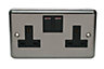Volex Steel Double 13A Switched Socket with Black inserts