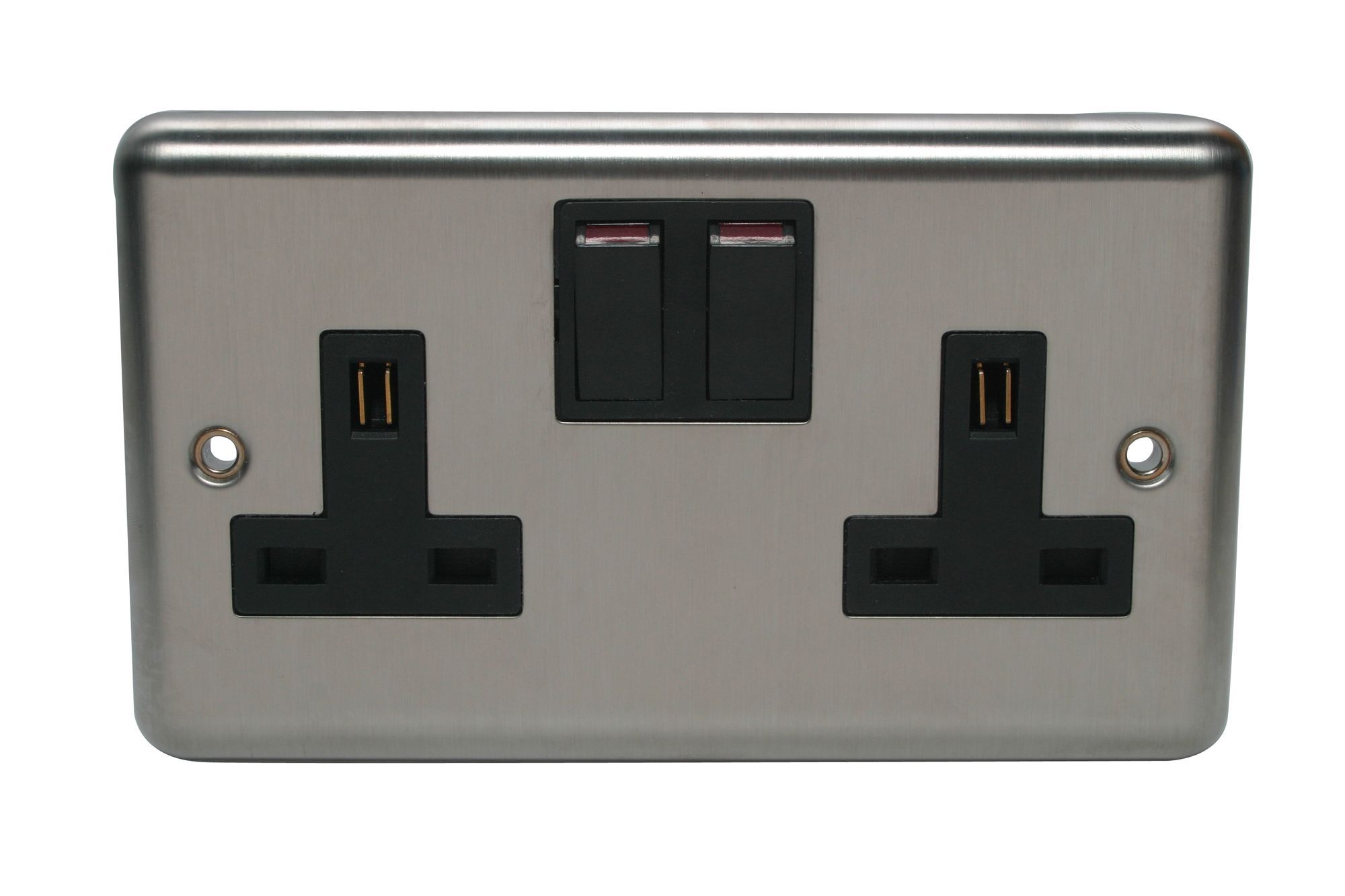 Volex Steel Double 13A Switched Socket with Black inserts