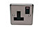 Volex Steel Single 13A Switched Socket with Black inserts