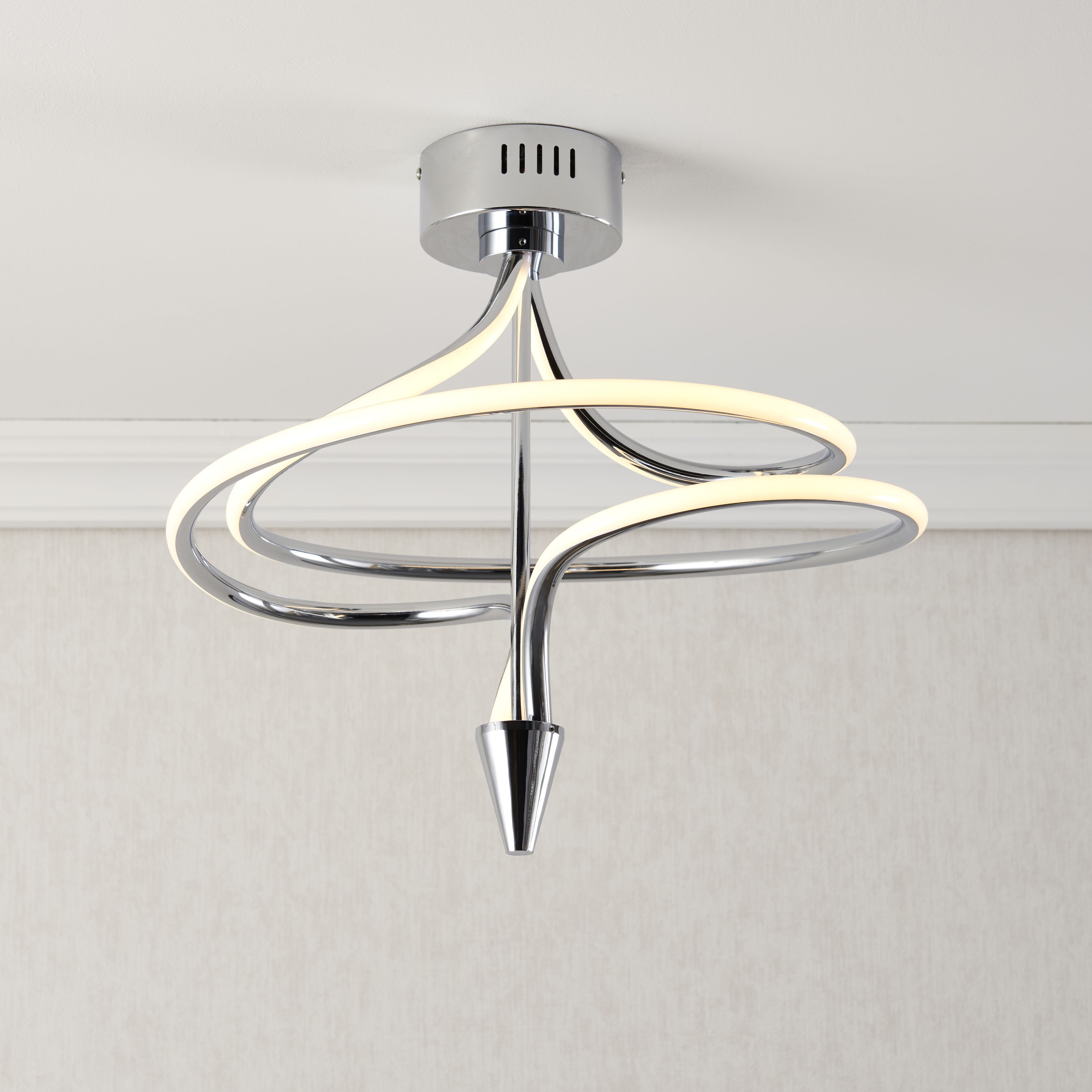 Vortex Spiral Gloss Aluminium alloy, silicone & steel Silver effect LED Ceiling light