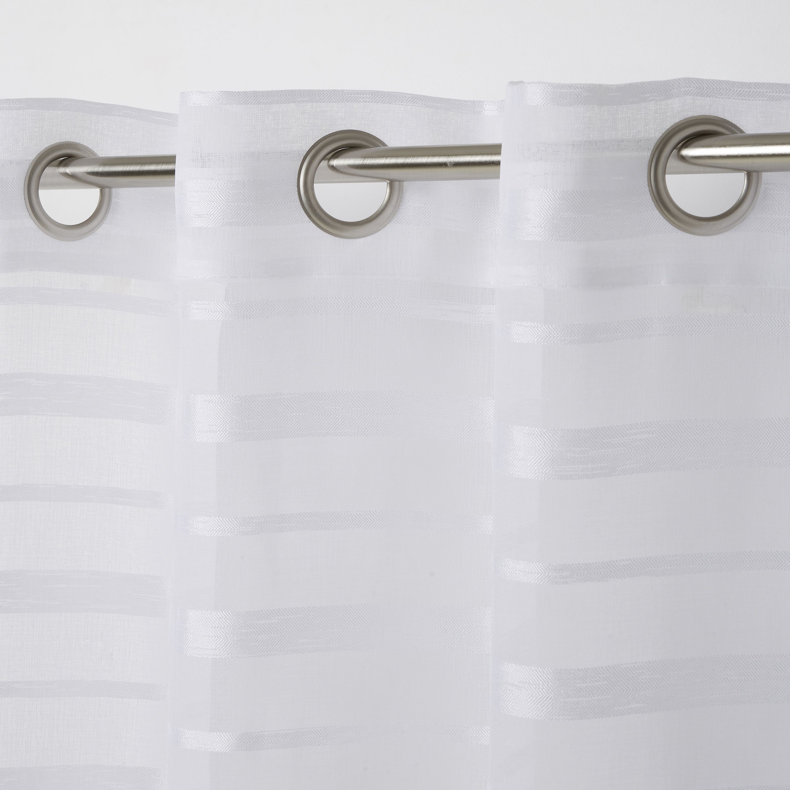 Wakea White Horizontal stripe Unlined Eyelet Voile curtain (W)140cm (L)260cm, Single